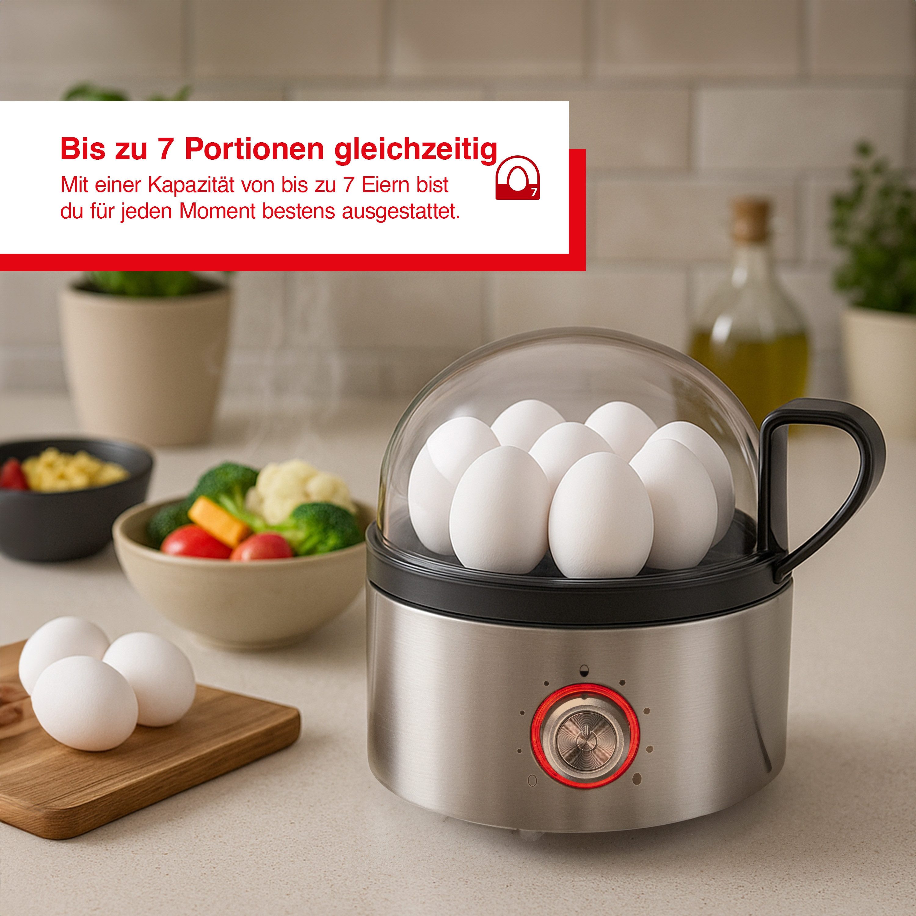 SOLIS OF SWITZERLAND Eierkocher Egg, Boiler& More, Typ 8272, Cool-Touch-Griff, Timer, Kocheinsatz
