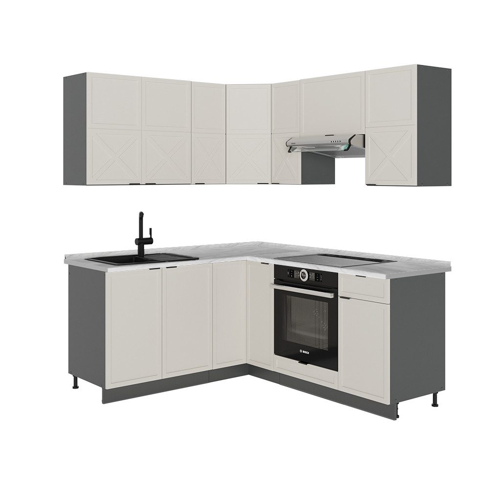 Vicco Winkelküche Fame-Line, GrauBeige/Anthrazit/Anthrazit, 160 x 60 cm ohne Arbeitsp...