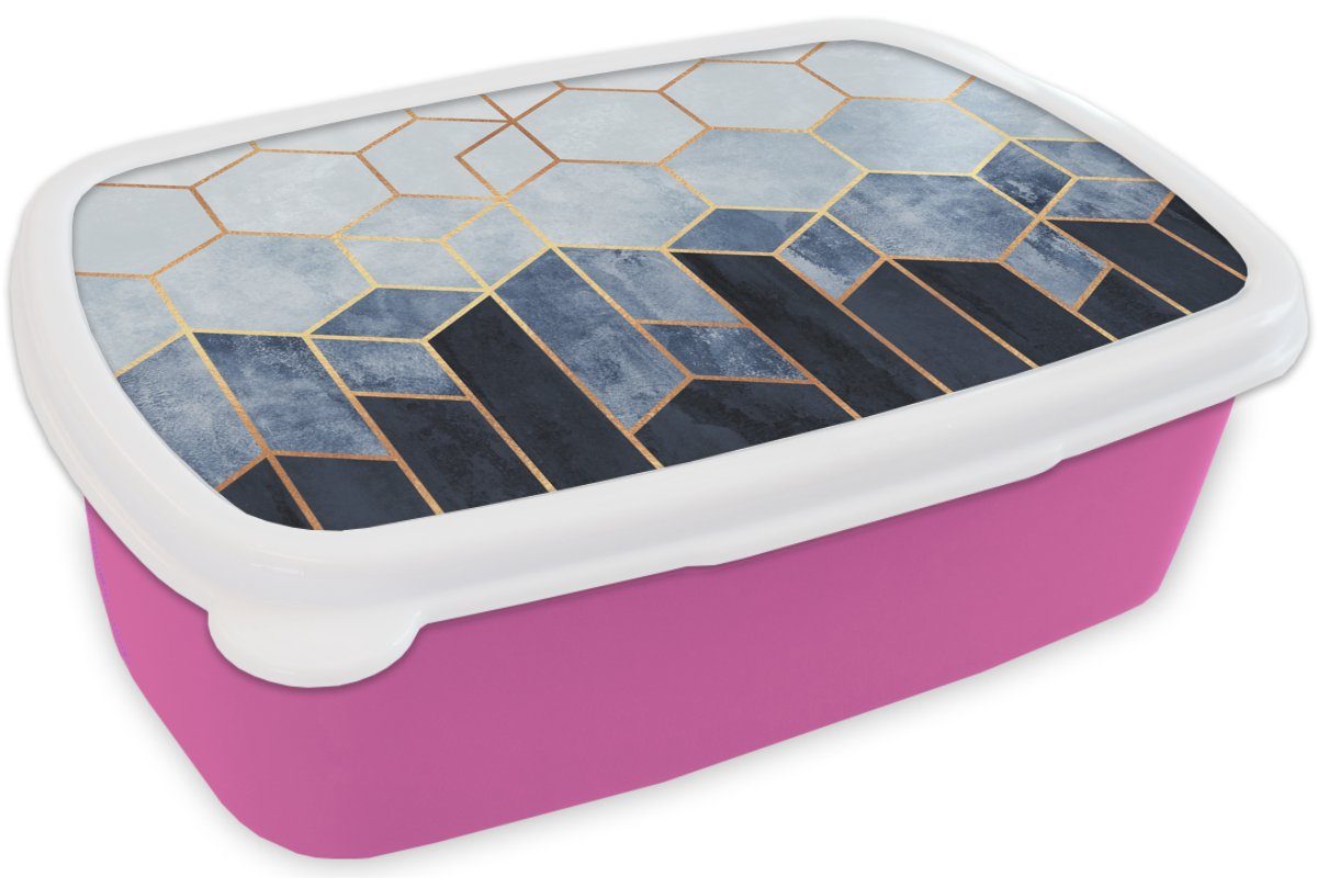 Sechseck Brotbox rosa Mädchen, (2-tlg), Brotdose Kunststoff Schablonen, - Kunststoff, für MuchoWow Erwachsene, Snackbox, - Kinder, Lunchbox Gold