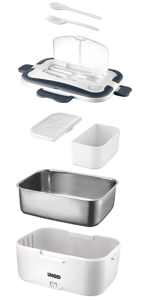 Unold Elektrische Lunchbox 58850, Brotzeitdose, Besteck, zum erwärmen warmer Speisen