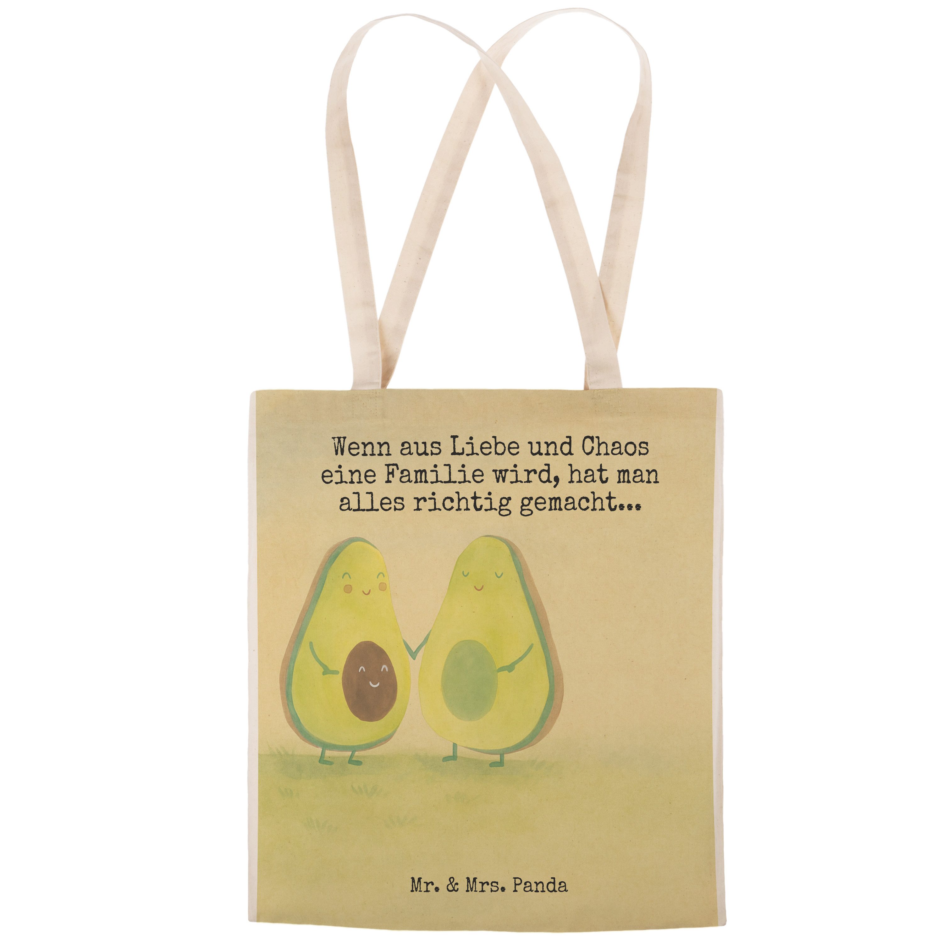 Mr. & Mrs. Panda Tragetasche Avocado Pärchen Design, Tote Bag, Weiß, Frucht, Einkaufstasche, Famil (Packung), Stoffbeutel Tragetasche Bedruckt shopping bag