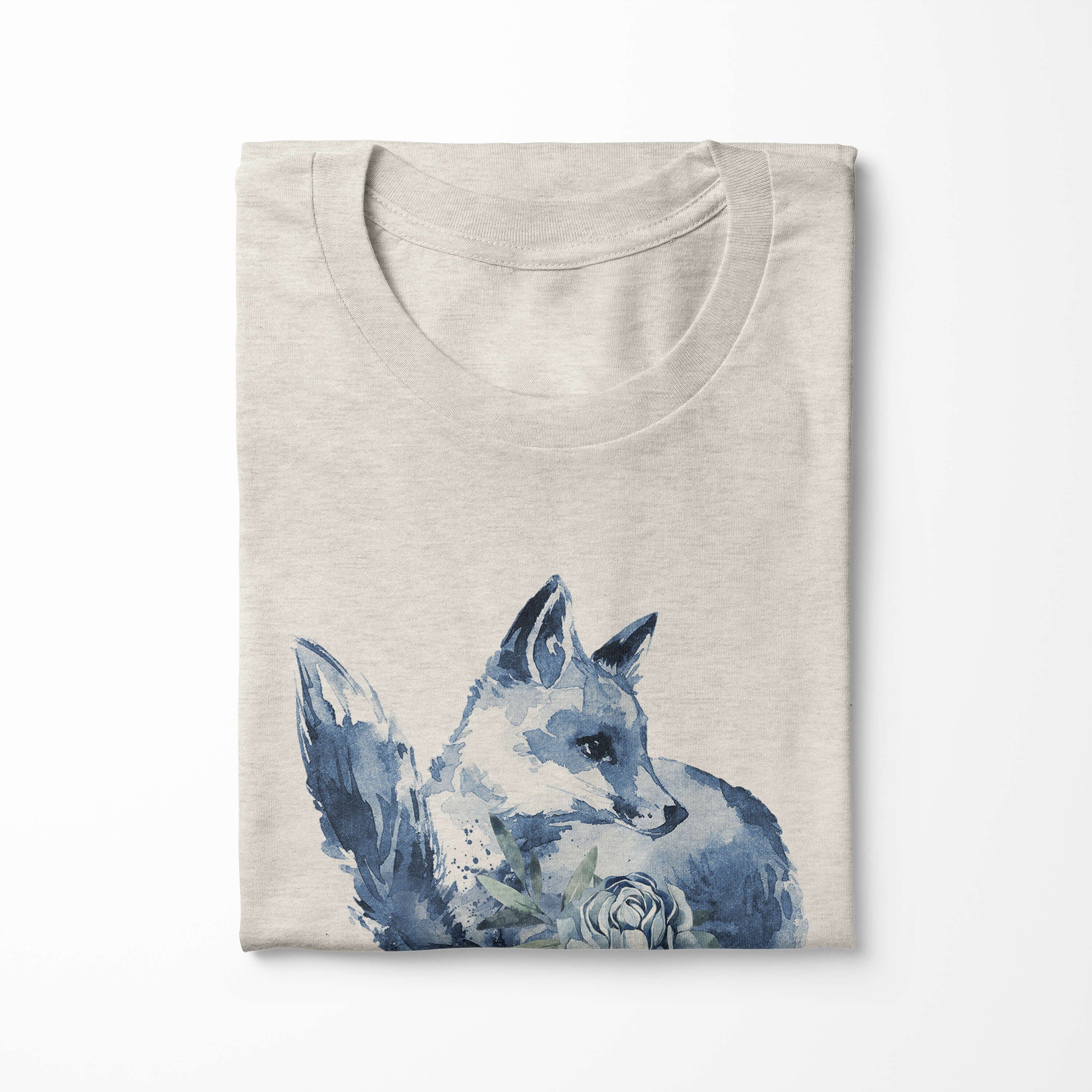 100% Motiv gekämmte Sinus Art T-Shirt Nachhaltig (1-tlg) Bio-Baumwolle Blüte aus T-Shirt Herren Shirt Ökomode Aquarell Fuchs