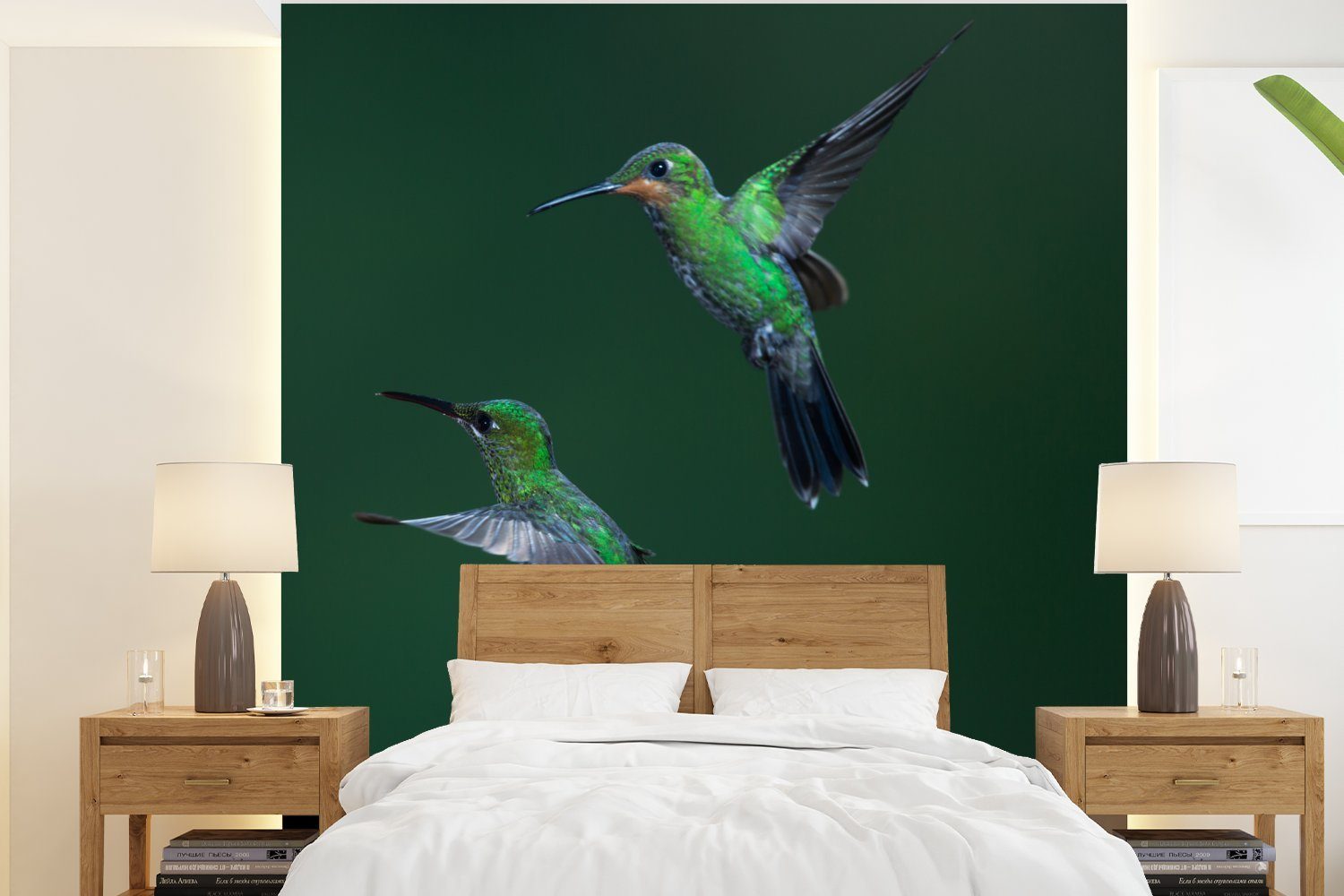 MuchoWow Fototapete Vögel - Kolibri - Grün, Matt, bedruckt, (4 St), Vliestapete für Wohnzimmer Schlafzimmer Küche, Fototapete