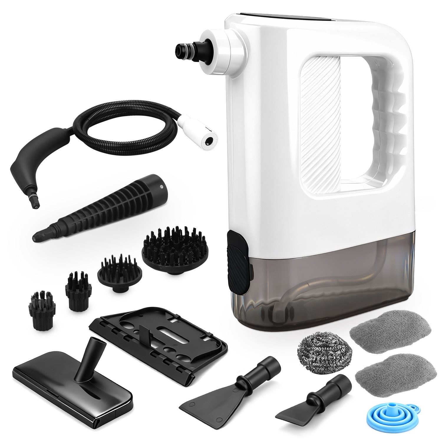 CkeyiN Handdampfreiniger Mehrzweck-Dampfreiniger 15s Aufheizzeit 150-450 Kpa Dampf 3 Stufe, 1200 W, mit 400-ml-Wassertank 13 Zubehörteilen gegen Fett-und Kalkablagerungen