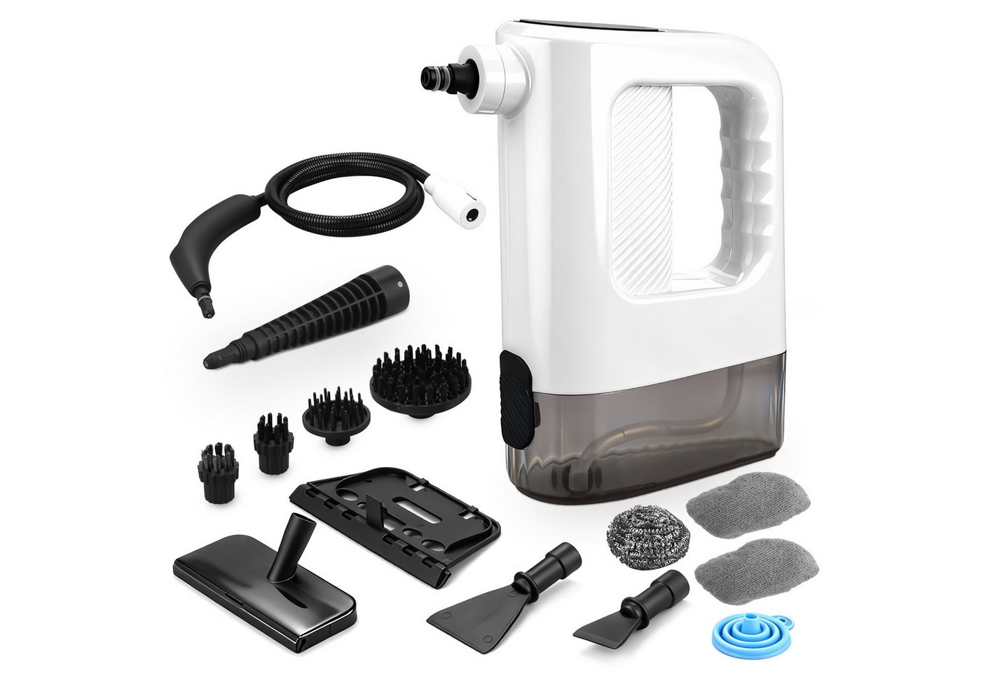 CkeyiN Handdampfreiniger Mehrzweck-Dampfreiniger 15s Aufheizzeit 150-450 Kpa Dampf 3 Stufe, 1200 W, mit 400-ml-Wassertank 13 Zubehörteilen gegen Fett-und Kalkablagerungen