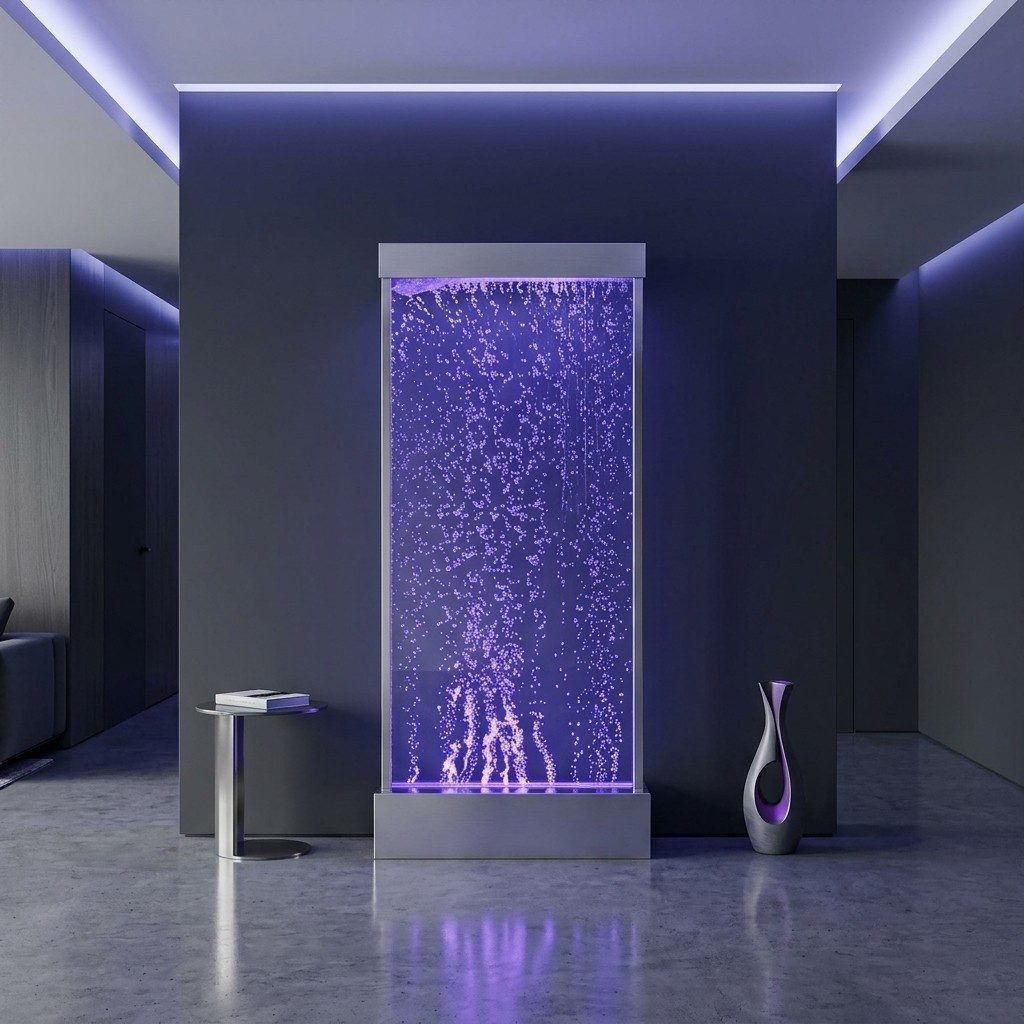 JVmoebel Zimmerbrunnen Wassersäule wasserwand Wasserfall Led Einrichtung Metall Trennwand, Made in Europa