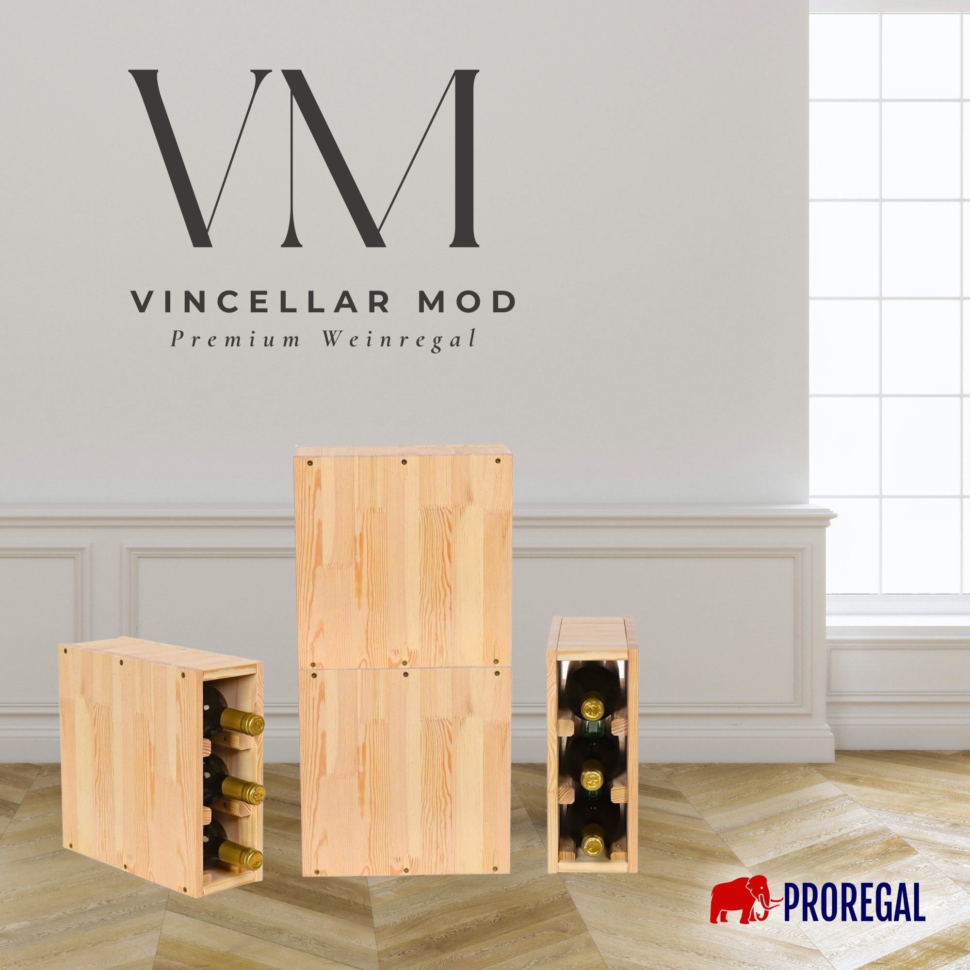 PROREGAL® Weinregal VINCELLAR MOD Flaschenregal Modulares System Massivholz, Weinständer Massivholz Stapelbar Weinschrank Küche Vorratsraum Keller