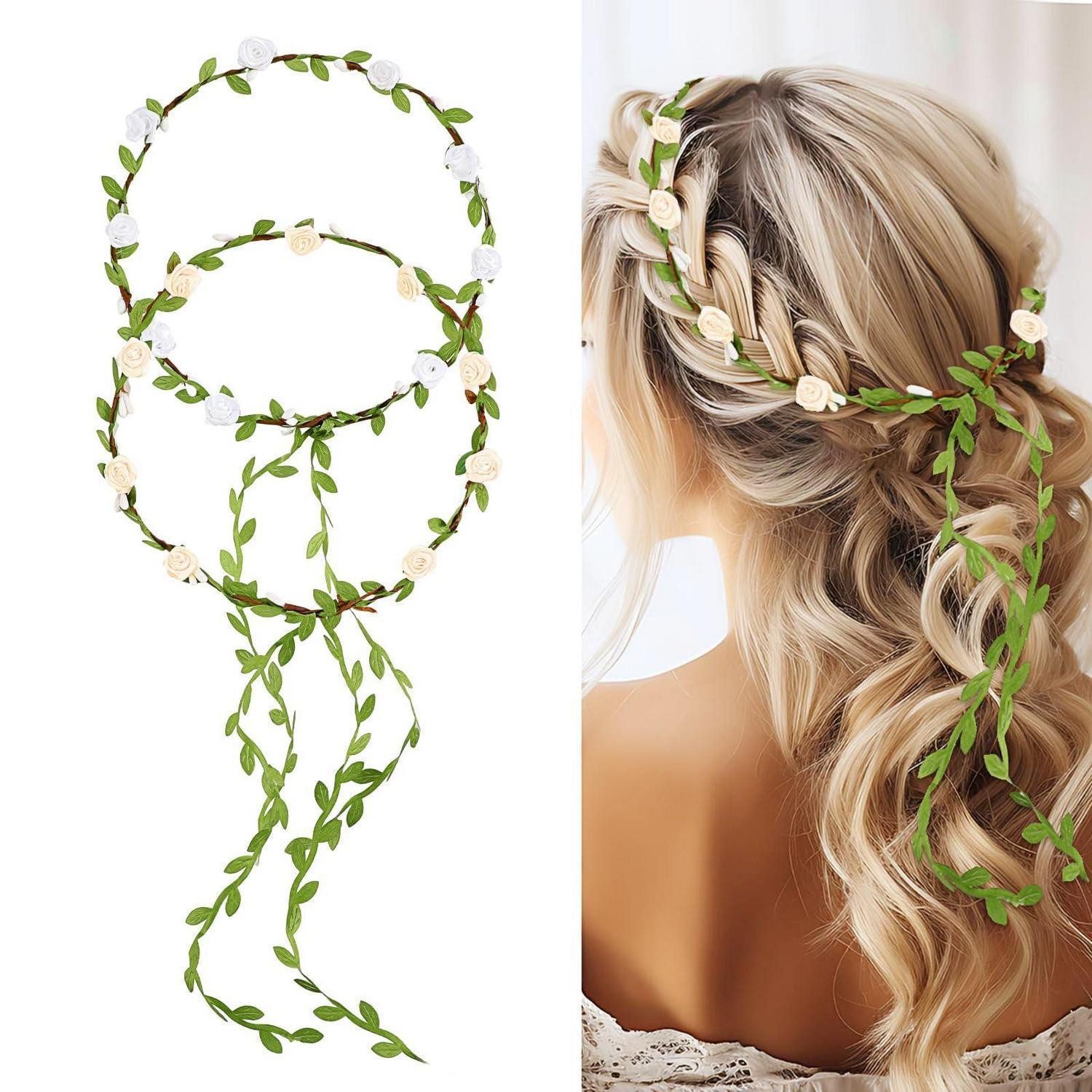 LuxusKollektion Haarband Blumenkranz Stirnband 2er Pack weiß/beige, 1-tlg.