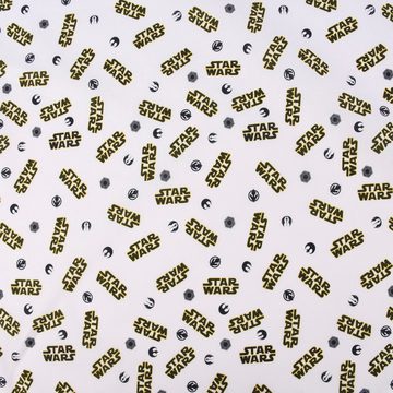 SCHÖNER LEBEN. Stoff Baumwollstoff Organic Bio Popeline Star Wars Logo weiß 1,50m Breite