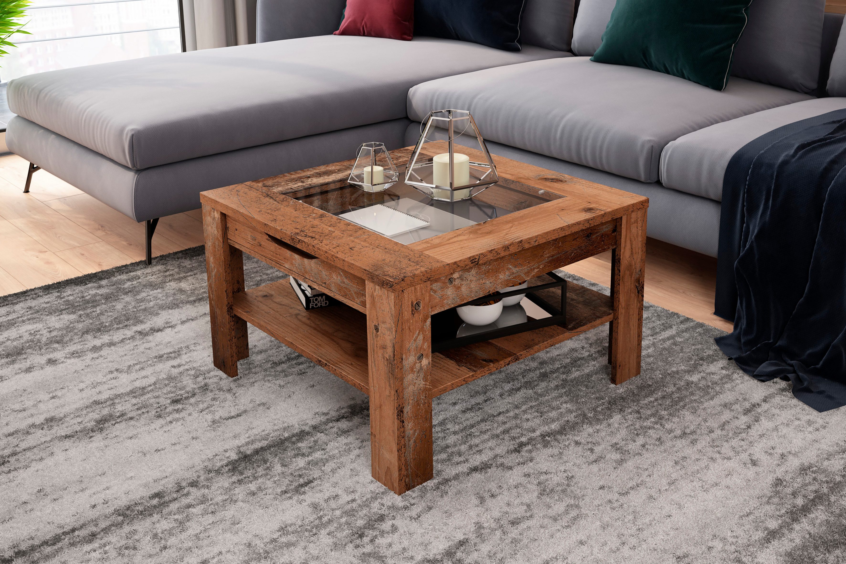 byLIVING Couchtisch RALPH, Breite 110 oder 67 cm, mit Glaseinsatz und Schub günstig online kaufen