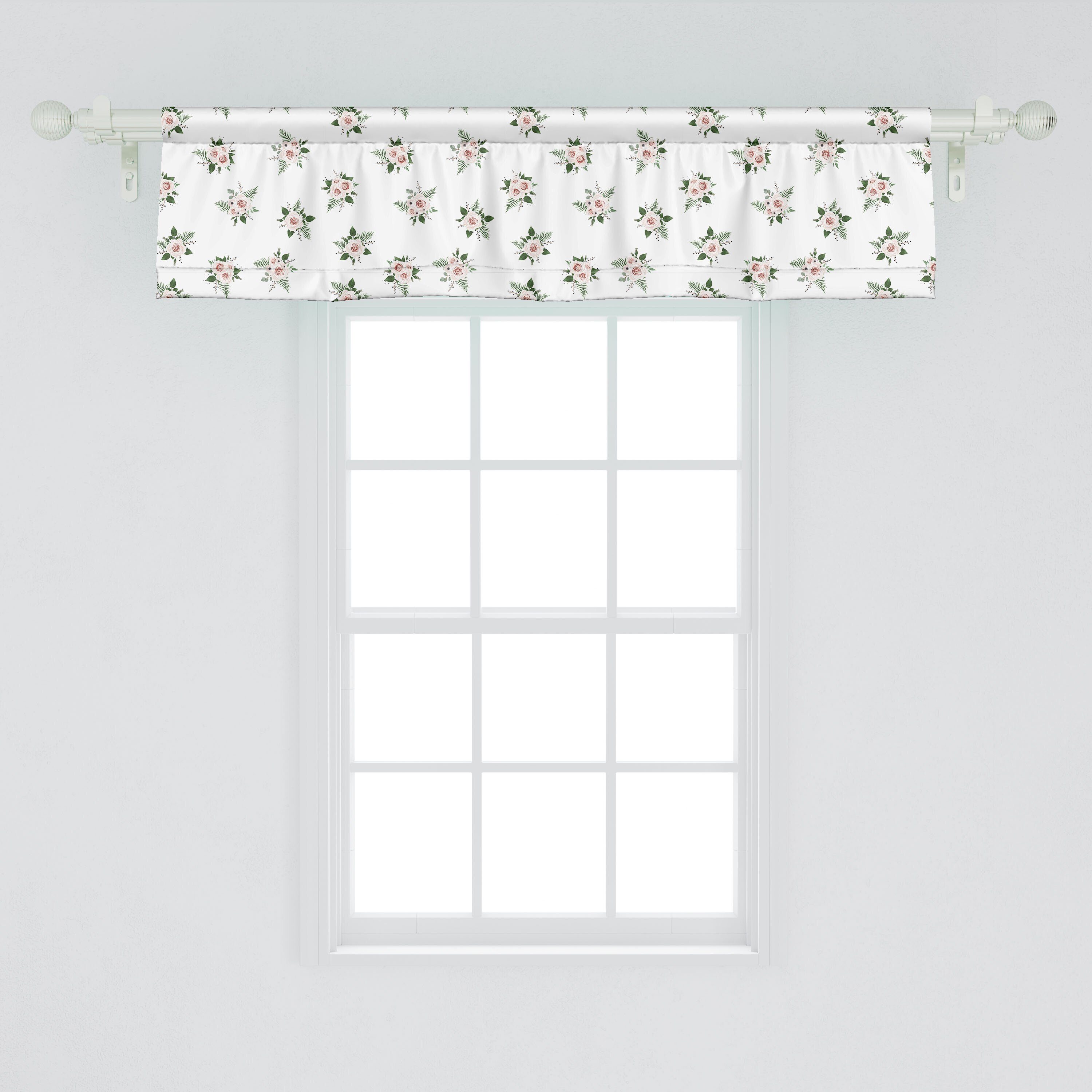 Scheibengardine Vorhang mit Dekor für Volant Microfaser, Küche Rosen-Blumen-Bouquet Stangentasche, Schlafzimmer Motiv Blumen Abakuhaus