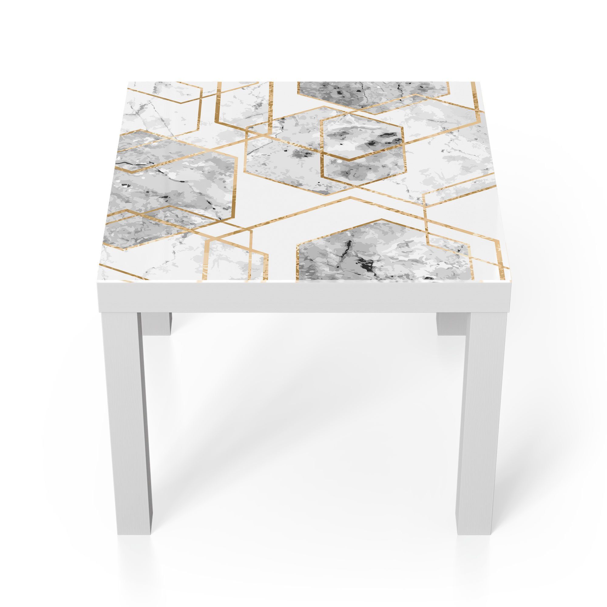 Couchtisch Sechsecke', Beistelltisch DEQORI Glas 'Goldgerahmte modern Weiß Glastisch