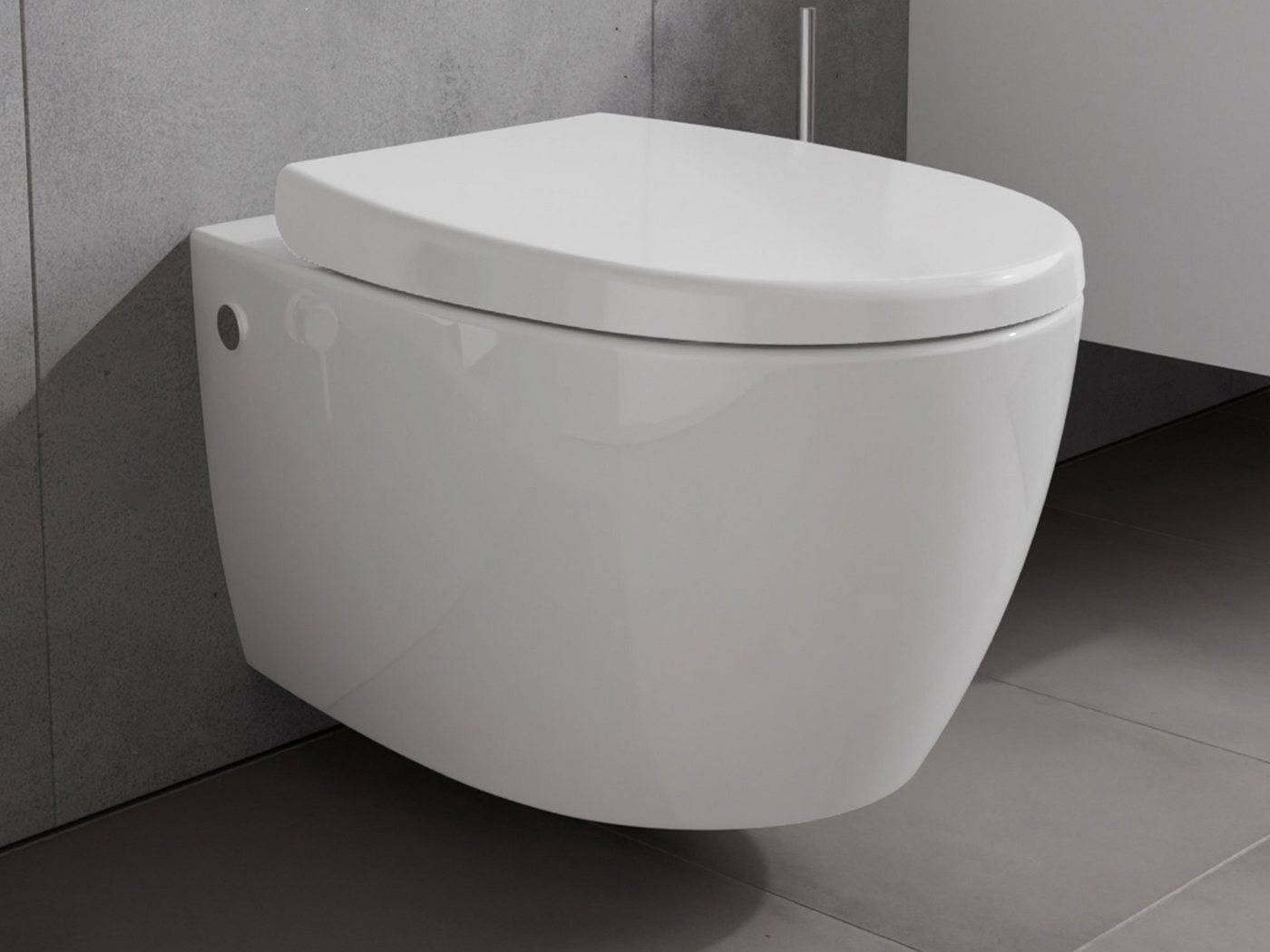Thumbnail - Aqua Bagno Tiefspül-WC Spülrandlose Toilette, Softclose WC-Sitz, weiß, Hänge WC, wandhängend, Abgang waagerecht