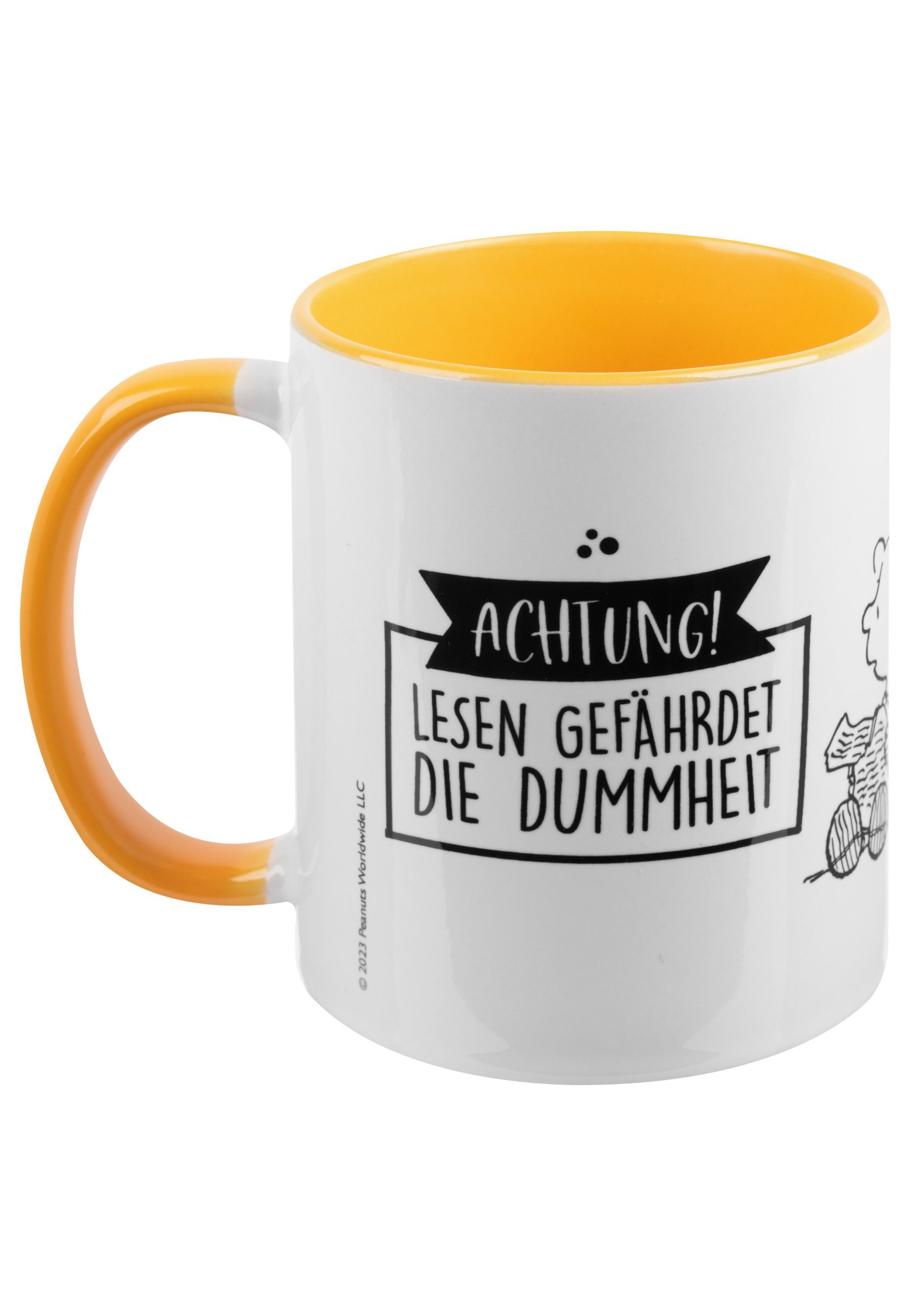 320 Peanuts Tasse - United ml, Tasse Keramik The Lesen Labels® Kaffeetasse Gelb Weiß Snoopy