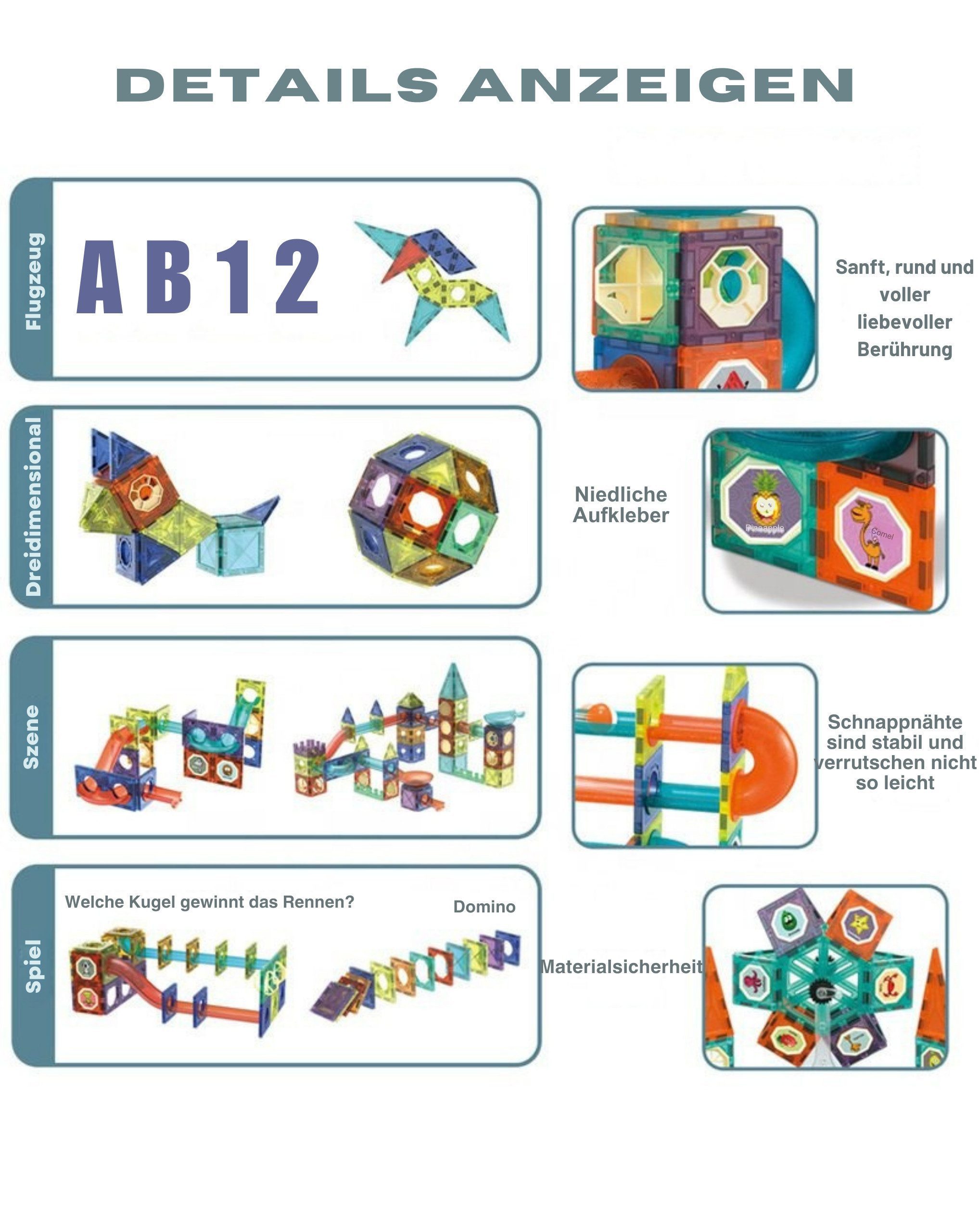Goldstern-Tech 75- oder 110-teilig LightCube Magnetspielbausteine, (kreatives Spielset, 110 St., Kombiniertes Bau- und Kugelbahnsystem), STEM-Konstruktionsspiel für kreatives 2D- & 3D-Bauen