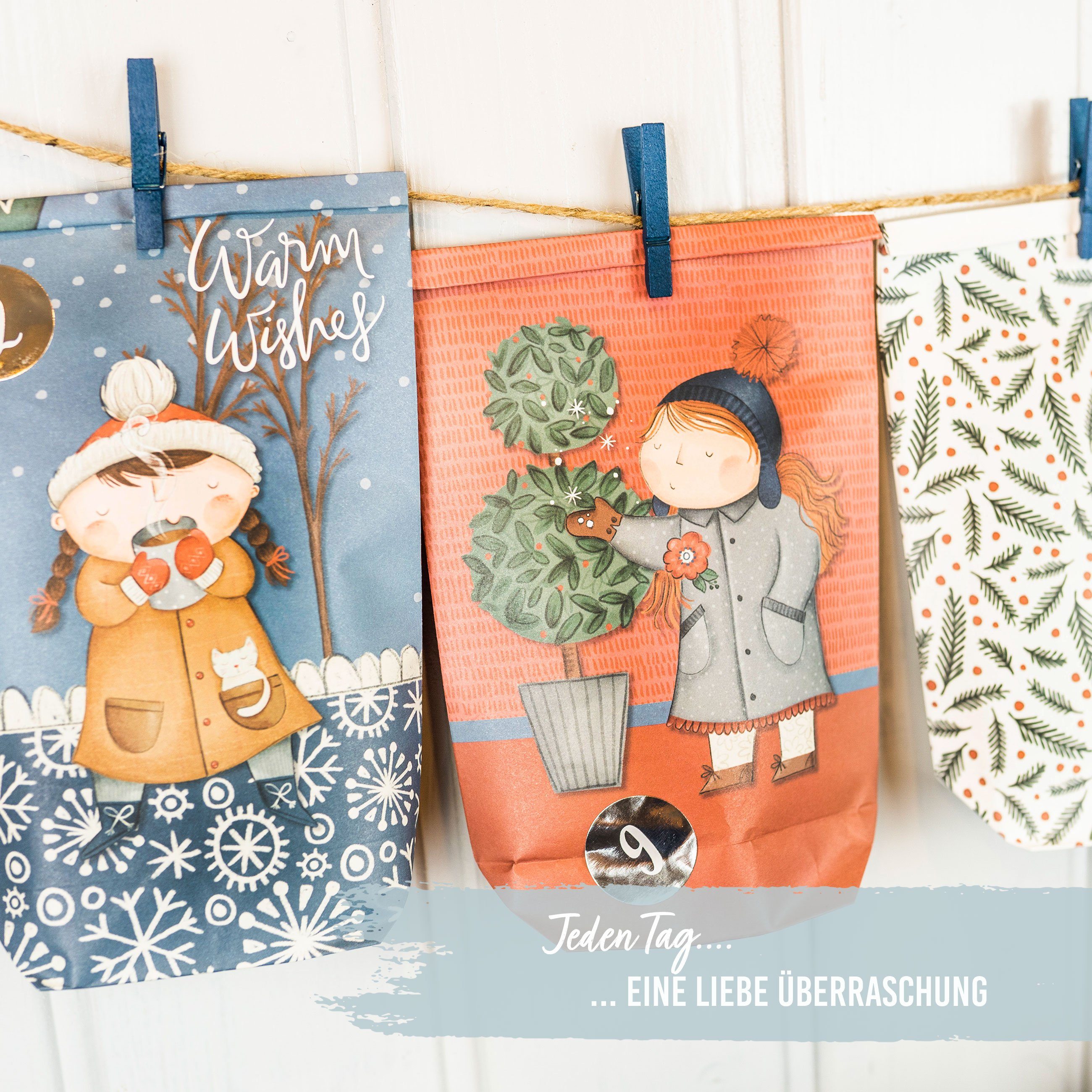 PAPIERDRACHEN befüllbarer Adventskalender Adventskalender mit bedruckten Tüten, Adventskalender zum selber befüllen – Bild 4 von 5