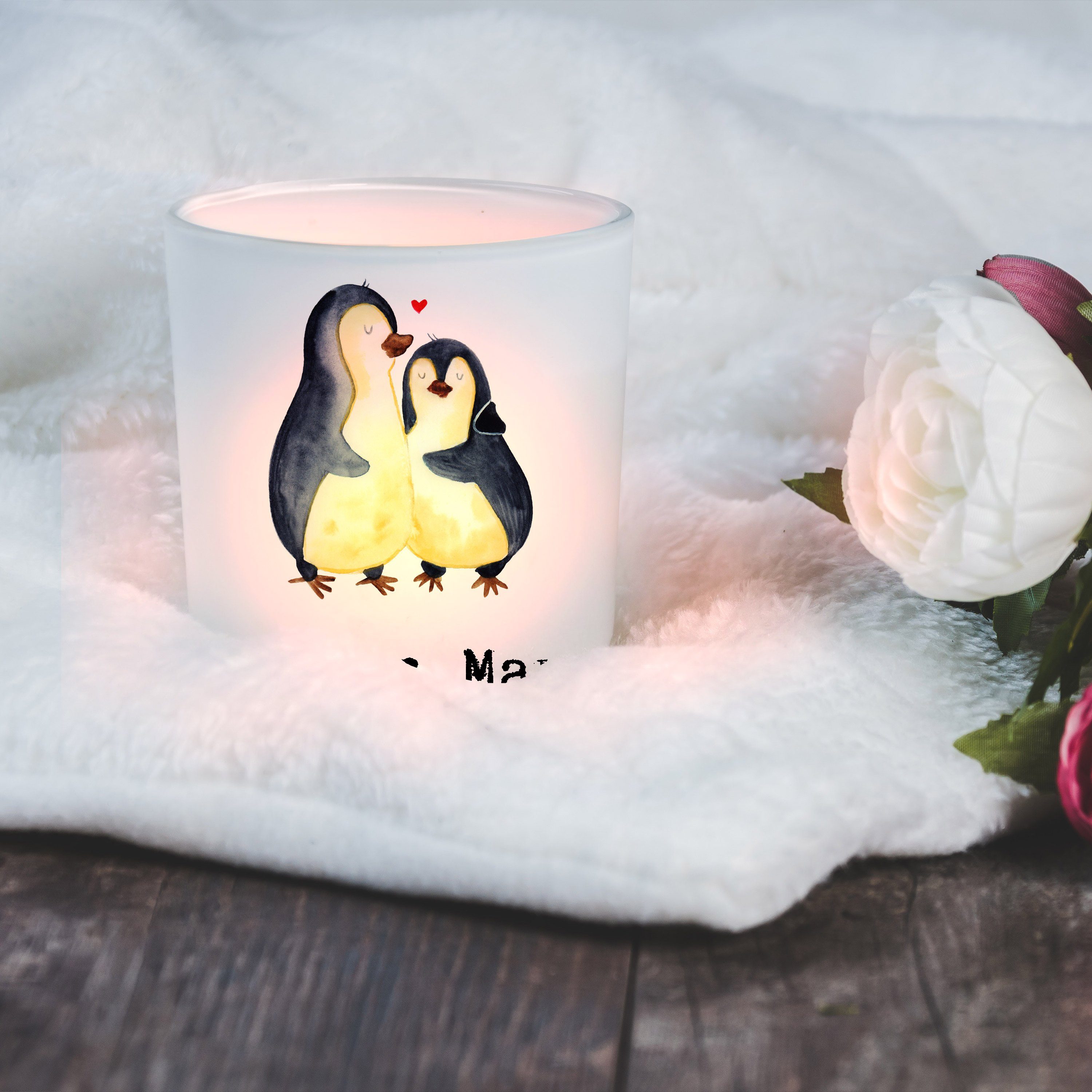 St) Transparent - & Mann Welt Windlicht Pinguin der Geschenk, Bester Mrs. Mr. - Lebensgefährte Panda (1