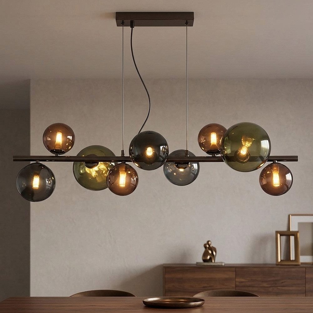 GLOBO LIGHTING LED-Hängeleuchte, Leuchtmittel inklusive, Warmweiß, LED Pendelleuchte Wohnzimmerlampe Glaskugeln 9 Flammig grau H 120 cm