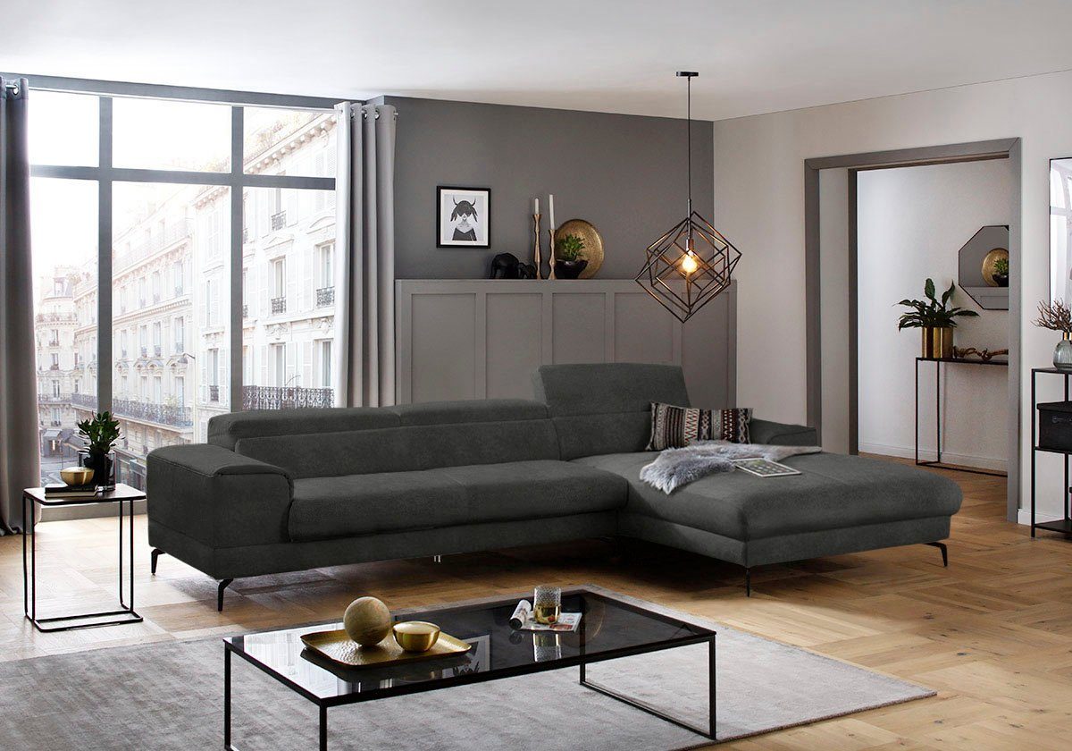 W.SCHILLIG Ecksofa piedroo, Designsofa mit tollem Sitzkomfort, bequem, L-Form, Kopfteilverstellung, wahlweise mit Sitztiefenverstellung, Breite 343cm
