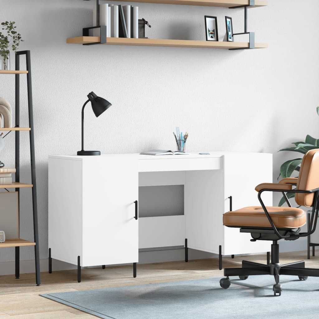 furnicato Schreibtisch 140 x 50 x 75 cm Weiß (1-St), Stabiler Bürotisch mit 4 Seitenfächern und Türen für dein Büro