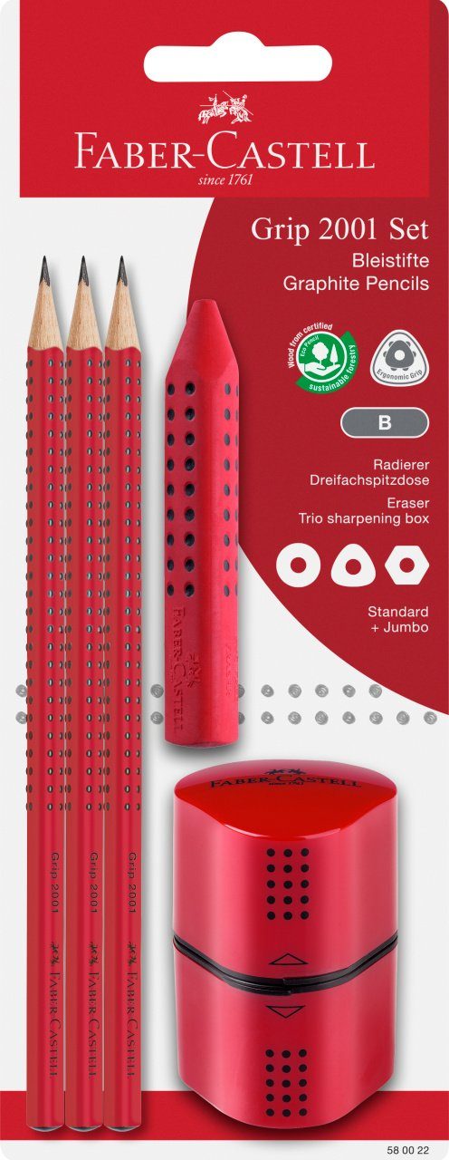 Bleistift Faber-Castell 580022 - Grip 2001 Set, 5-teilig, rot