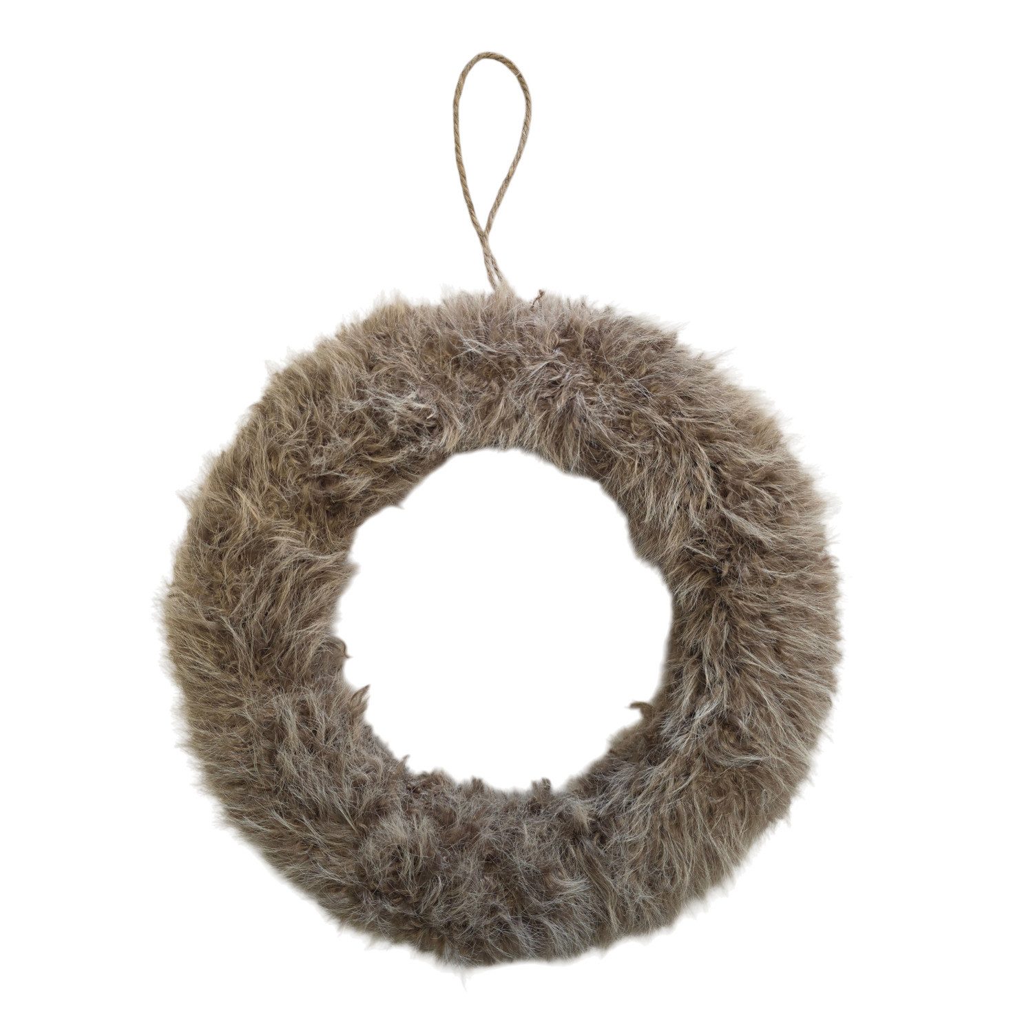 Macosa Home Dekokranz Türkranz Felloptik Beige 22 oder 26 cm flauschig Wandkranz Winter, Weihnachtskranz, Türkranz Weihnachten, Winterdeko, Dekokranz Fell