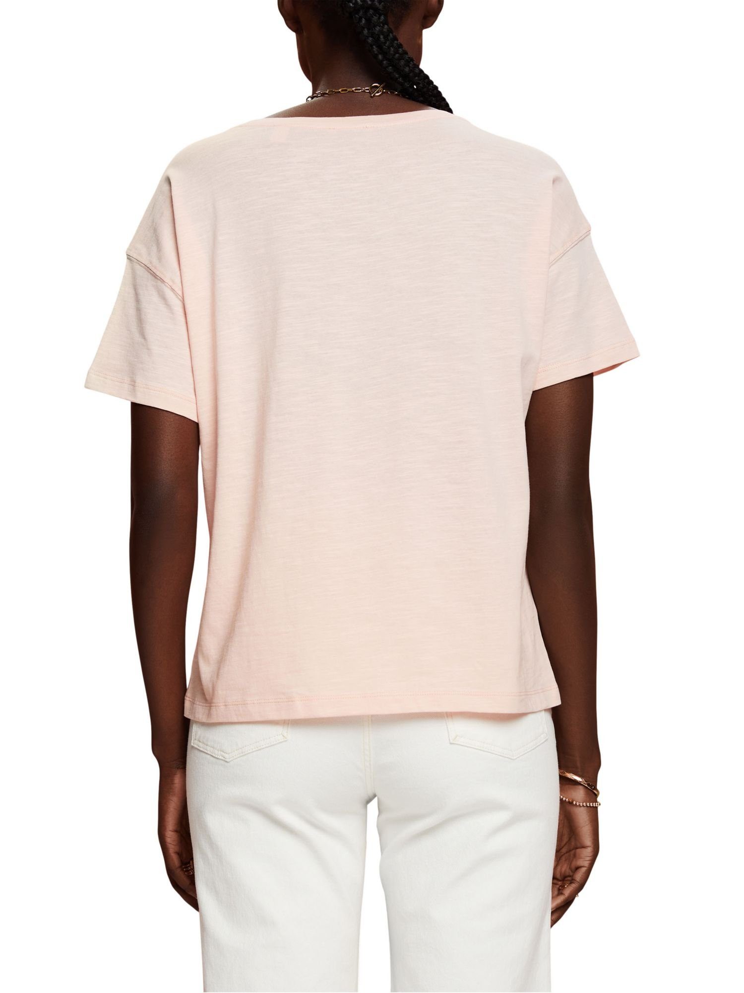 T-Shirt PASTEL PINK mit Baumwoll-T-Shirt Esprit Spitzenbesatz (1-tlg)