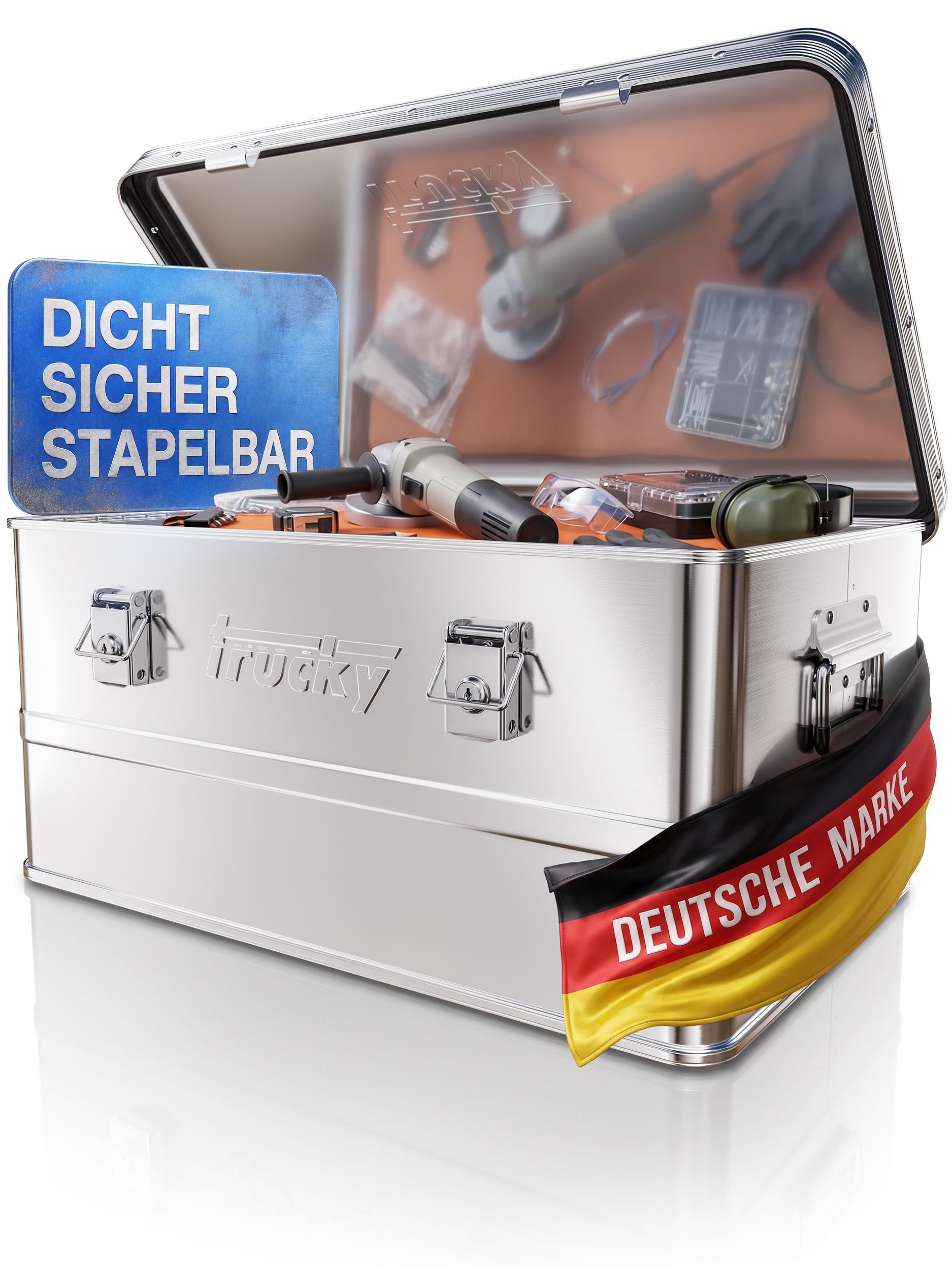 Trucky Allzweckkiste Aluminium Box mit Deckel Silber Alukiste Alu Kiste Abschliessbar