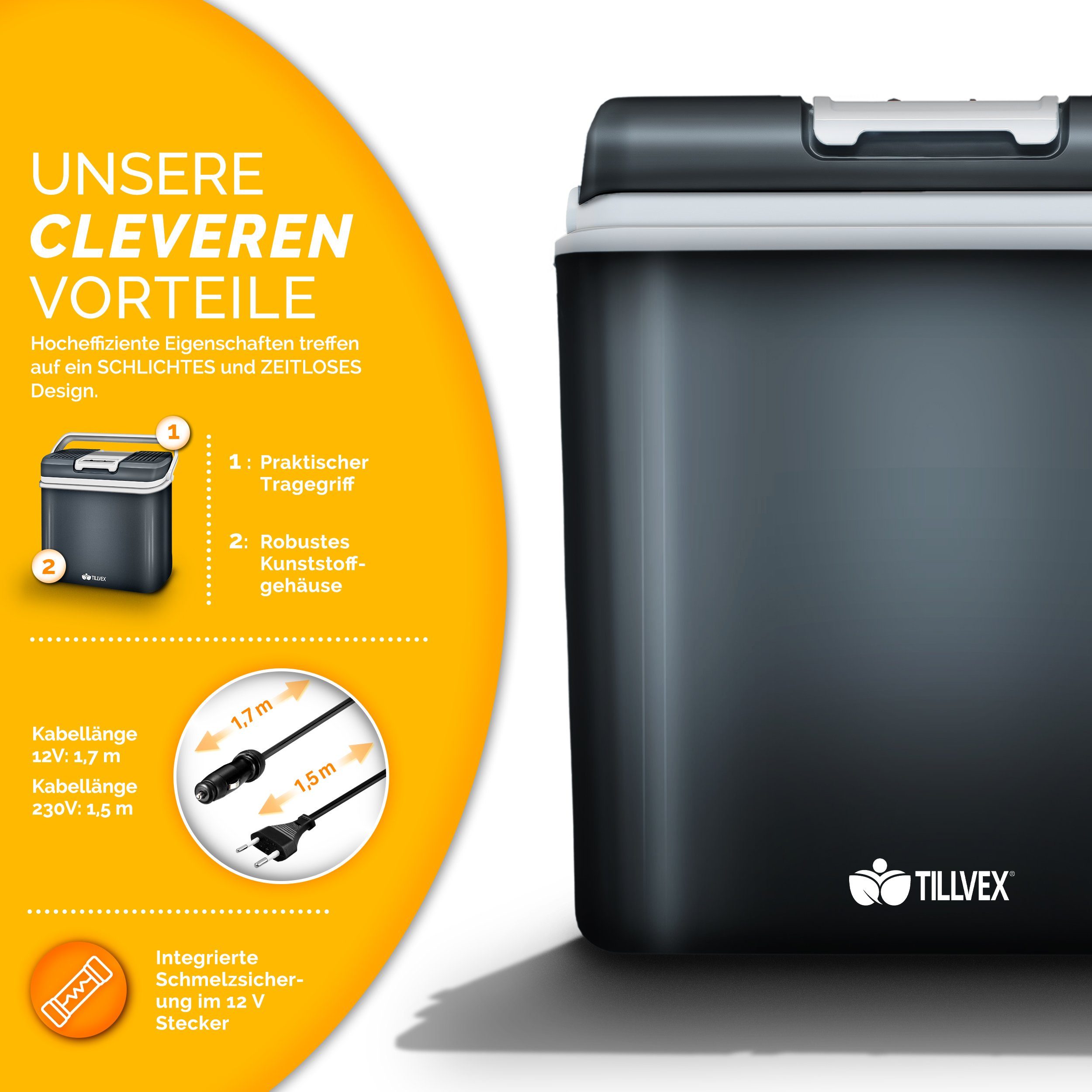 tillvex Kühlbox elektrisch 24L Mini-Kühlschrank 230 V und 12 V für KFZ Auto Camping