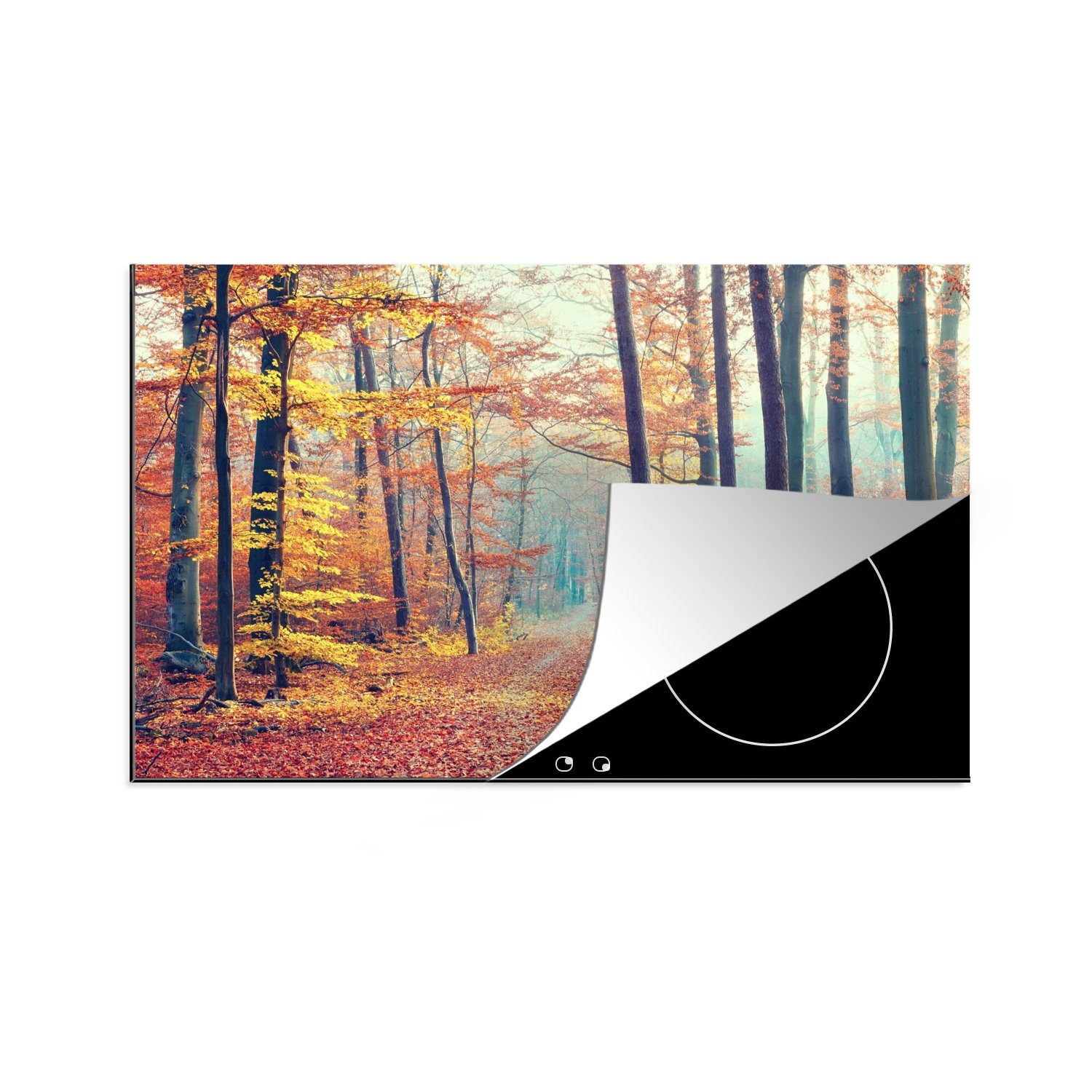 cm, tlg), küche, (1 Ceranfeldabdeckung - für Herbst 80x52 die Wald Laub, Induktionskochfeld Herdblende-/Abdeckplatte MuchoWow - Vinyl, Schutz