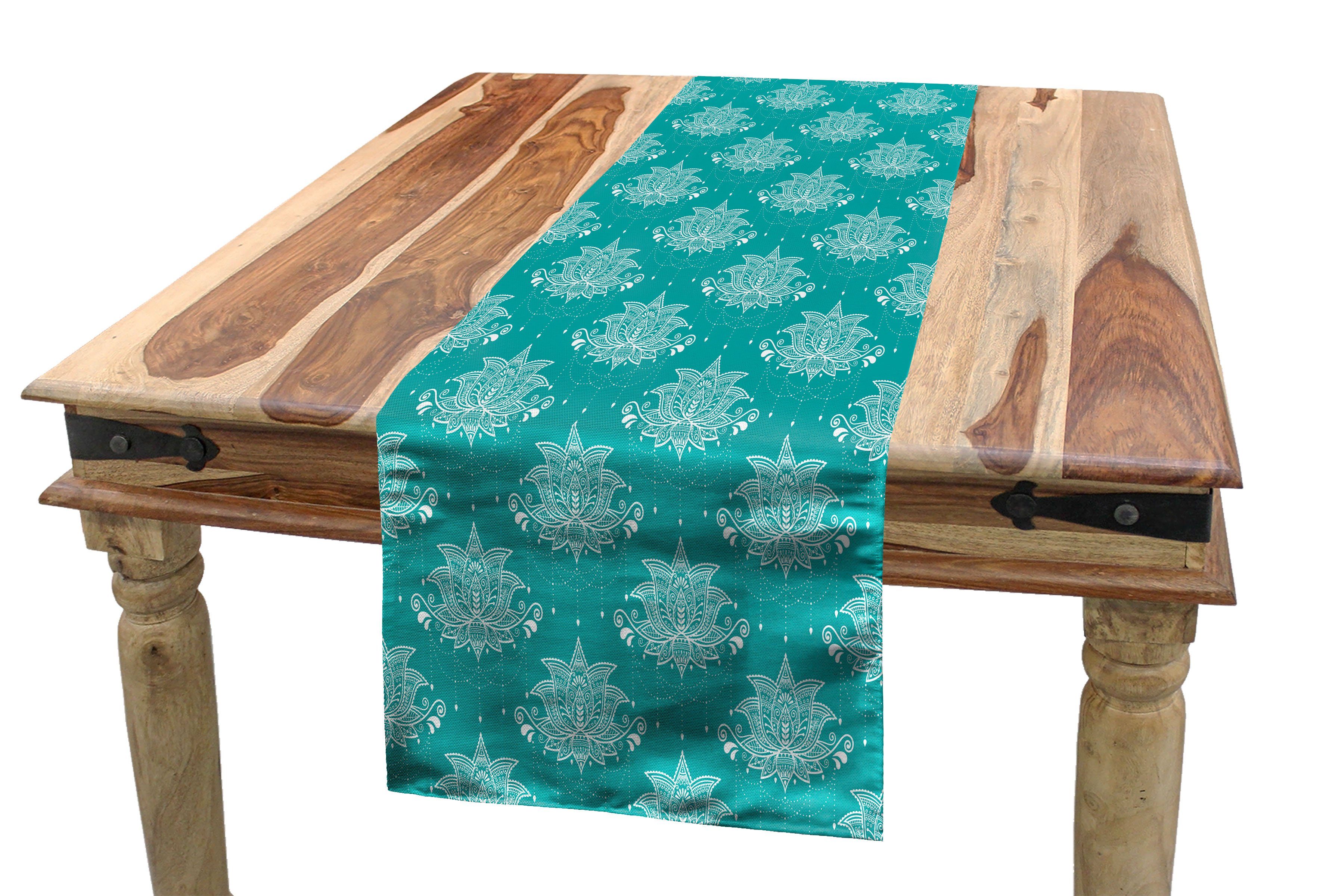 Tischläufer Esszimmer Abakuhaus Lace Dekorativer Aqua-Damast Rechteckiger Küche Oriental Tischläufer, Lotus