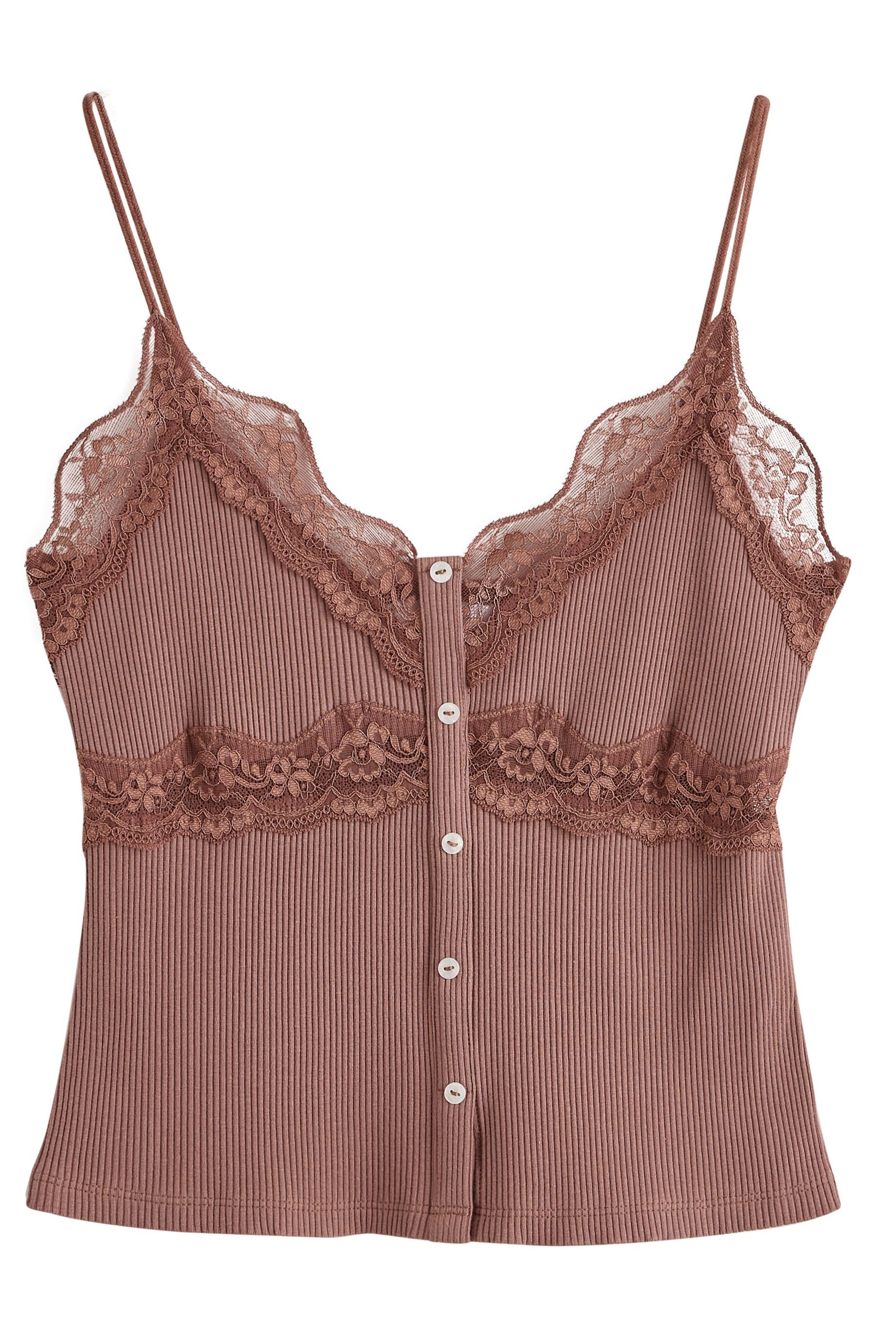 Next Trägertop Geripptes Trägertop mit Spitze und V-Ausschnitt (1-tlg)