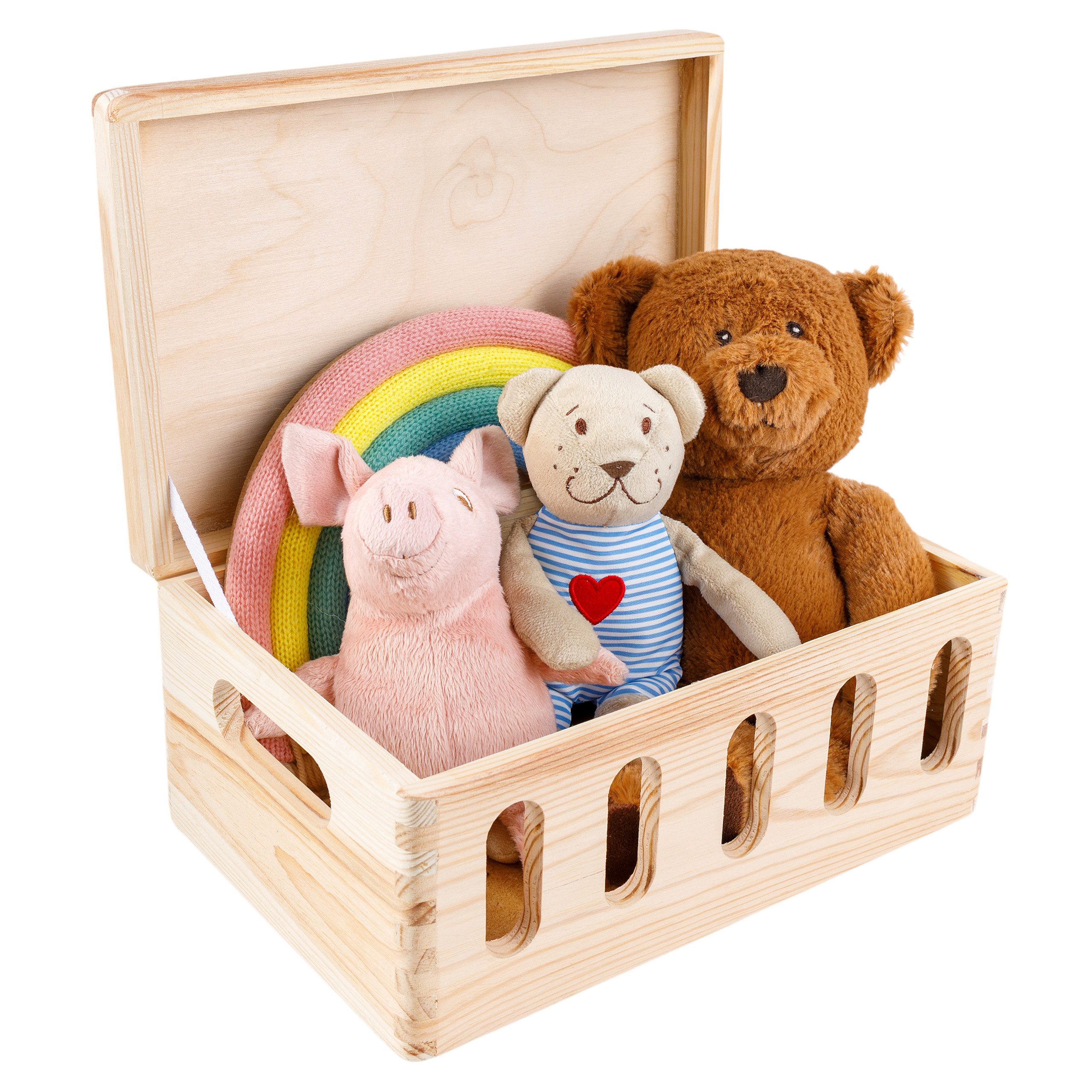 Creative Deco Holzkiste Holzkiste mit Deckel und Öffnungen, mit Griffen, Holzkiste mit Griffen