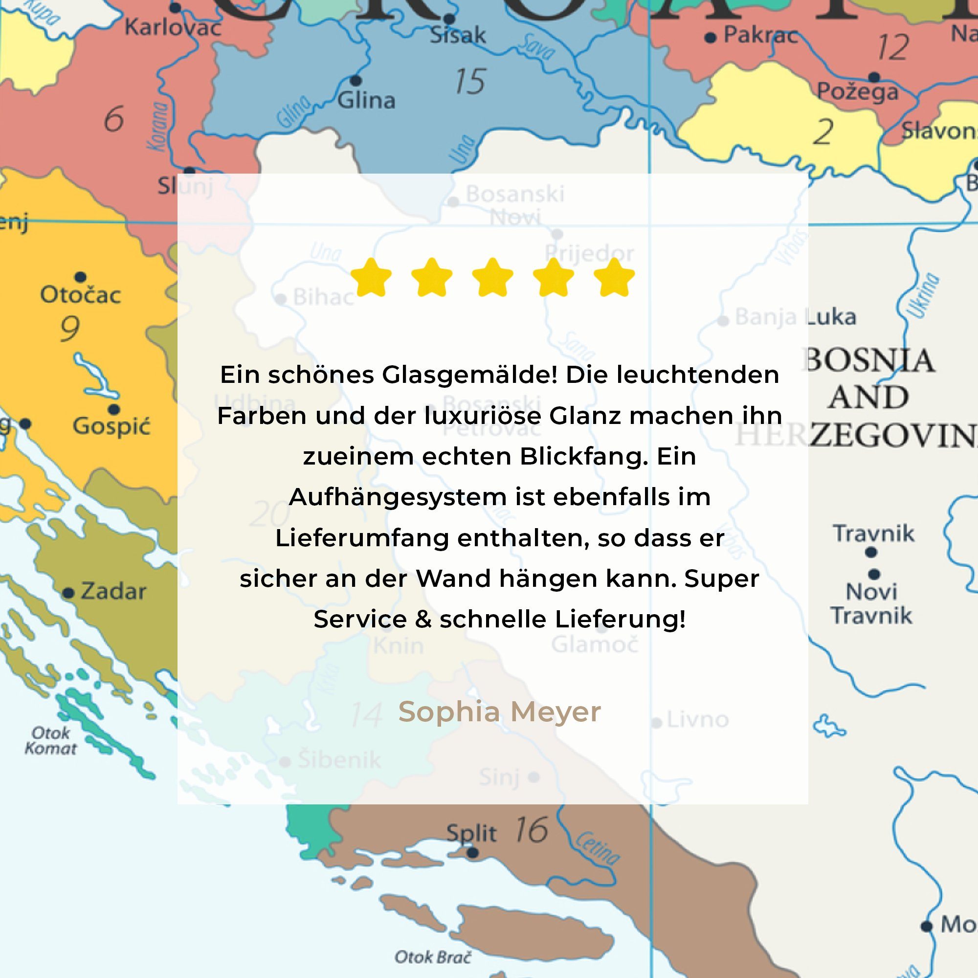MuchoWow Acrylglasbild Detaillierte Karte von St), Nachbarländern, mit - Foto auf den auf Kroatien (1 Glasbilder - - Wanddekoration Wandbild Bilder Glas Glas