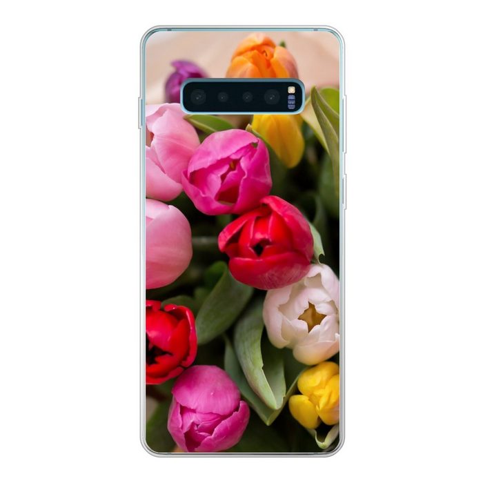 MuchoWow Handyhülle Wald mit Tulpen in einer Vase Phone Case Handyhülle Samsung Galaxy S10+ Silikon Schutzhülle