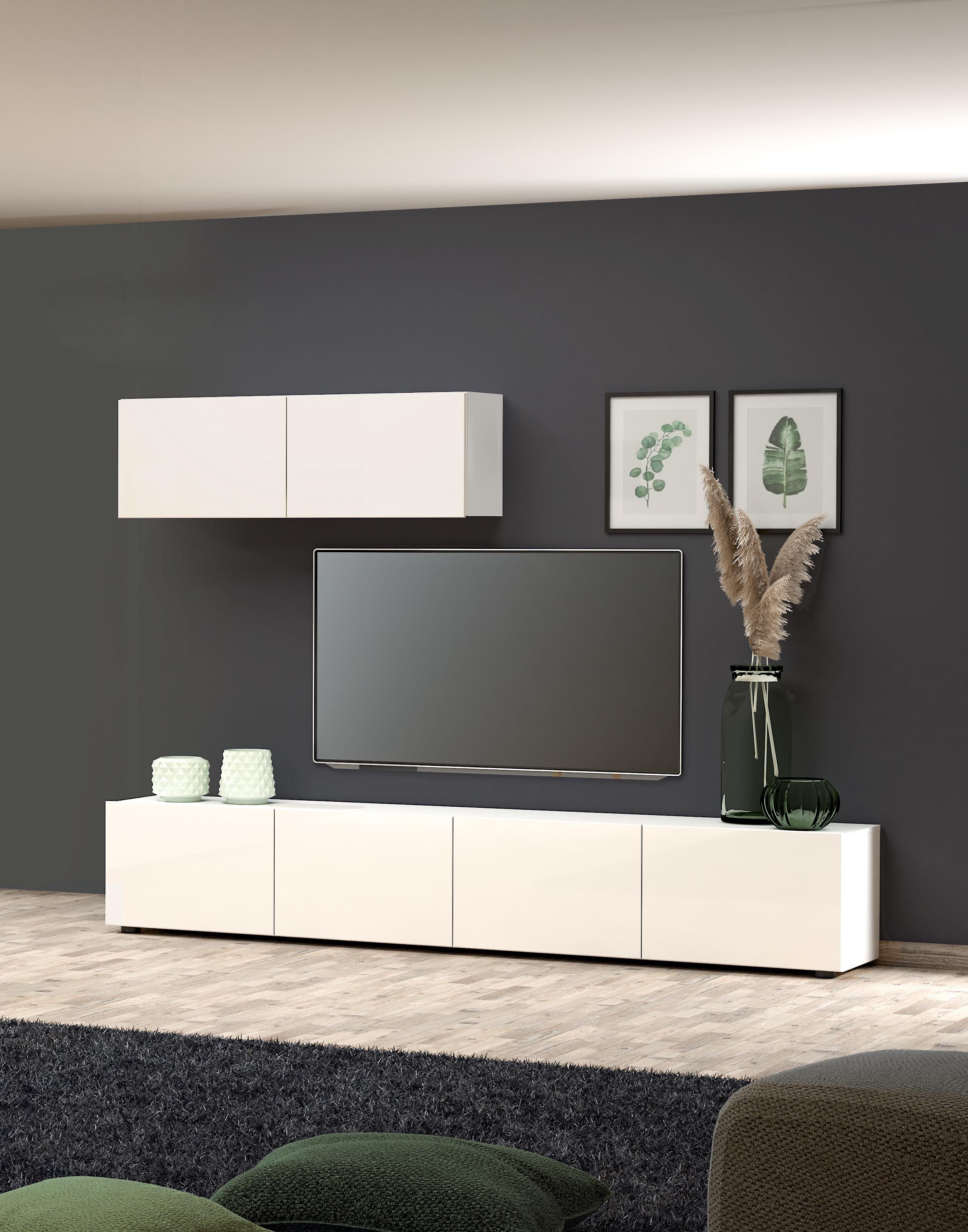 KITALY Lowboard in weiss, Lack Hochglanz - 225x40x38cm (BxHxT)