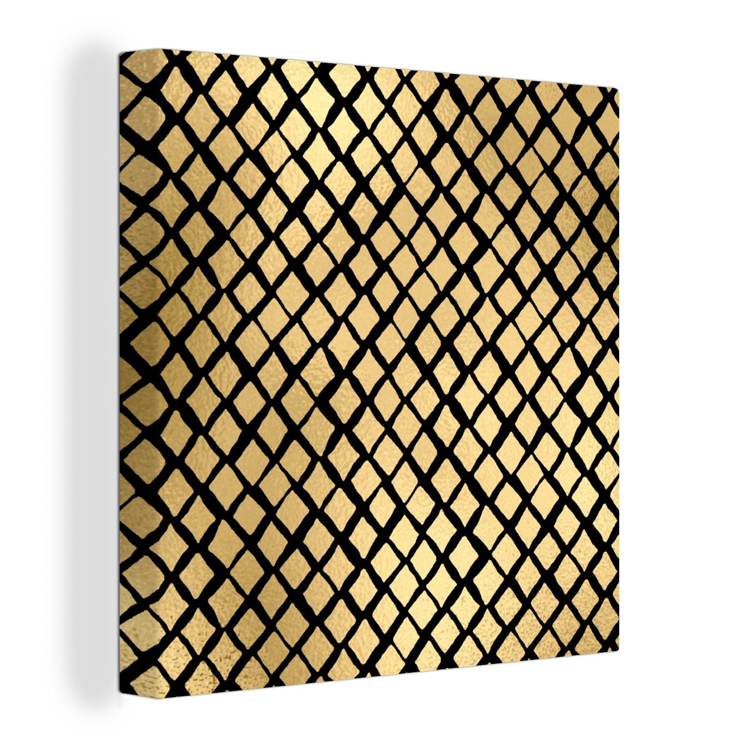 OneMillionCanvasses® Leinwandbild Muster - Gold - Kariert, (1 St), Leinwand Bilder für Wohnzimmer Schlafzimmer