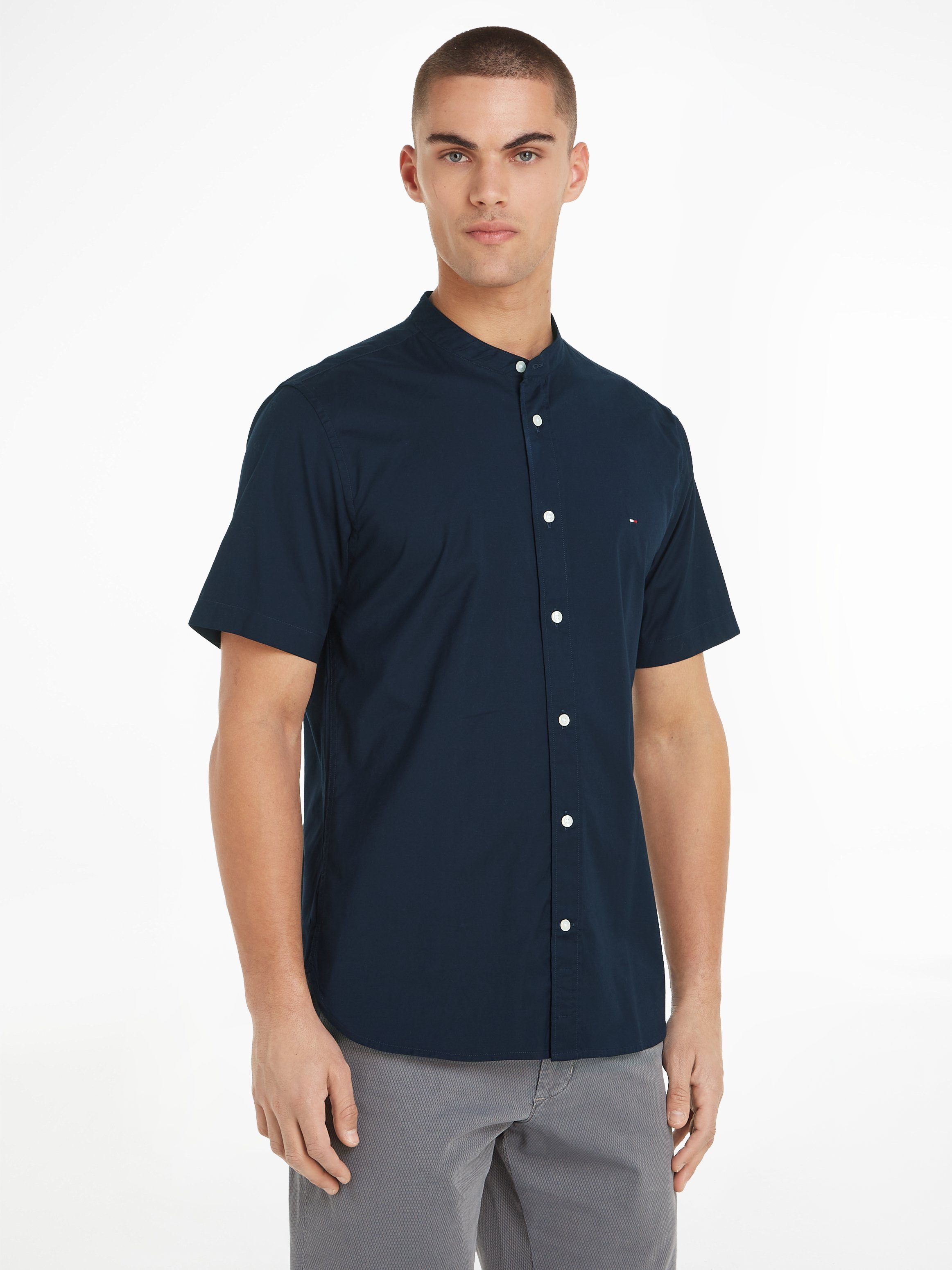 Tommy Hilfiger Kurzarmhemd FLEX POPLIN MAO RF SHIRT Markenstickerei