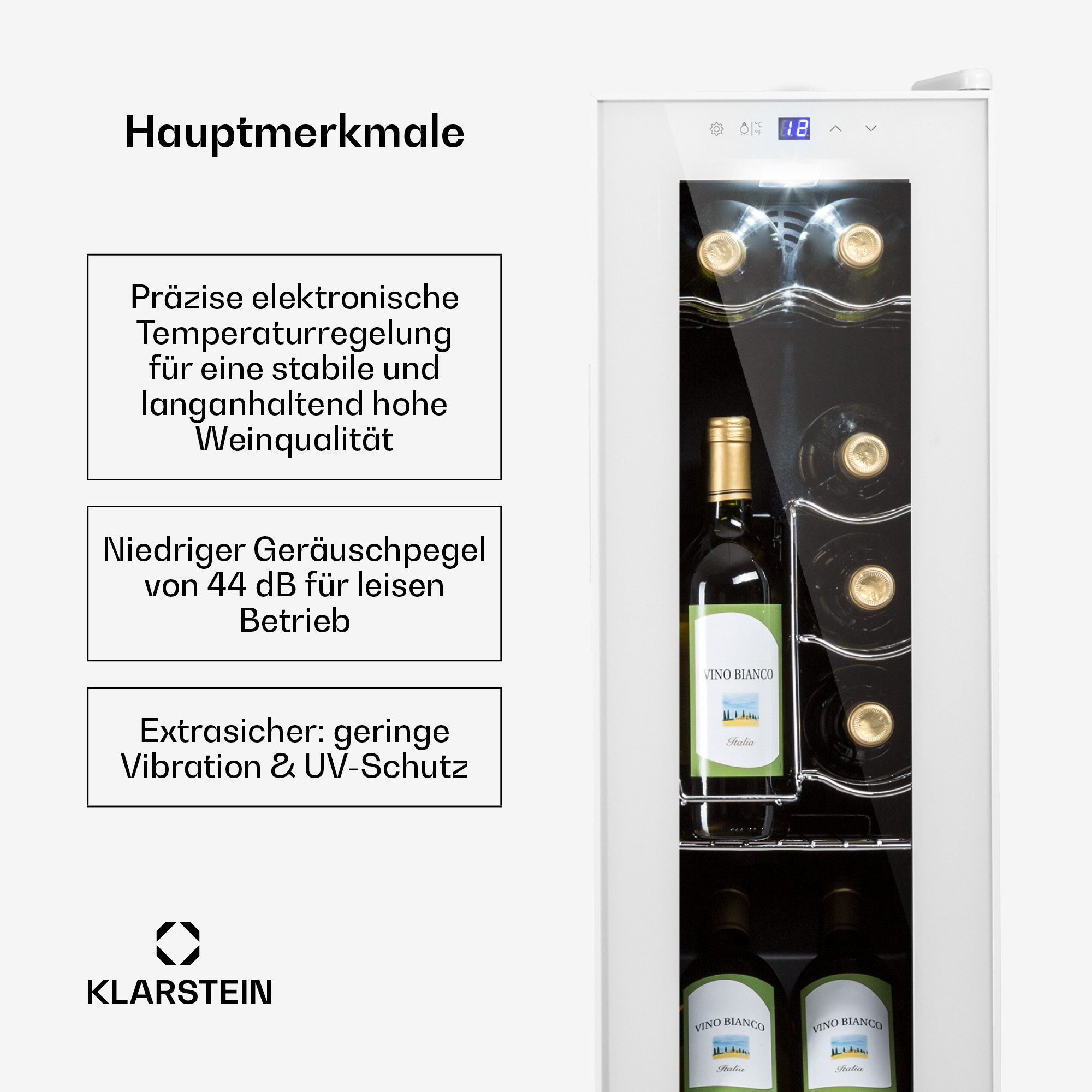 Klarstein Weinkühlschrank Shiraz 12 Slim Uno, für 12 Standardflaschen á 0,75l,Wein Flaschenkühlschrank Weintemperierschrank Weinschrank Kühlschrank – Bild 3 von 5