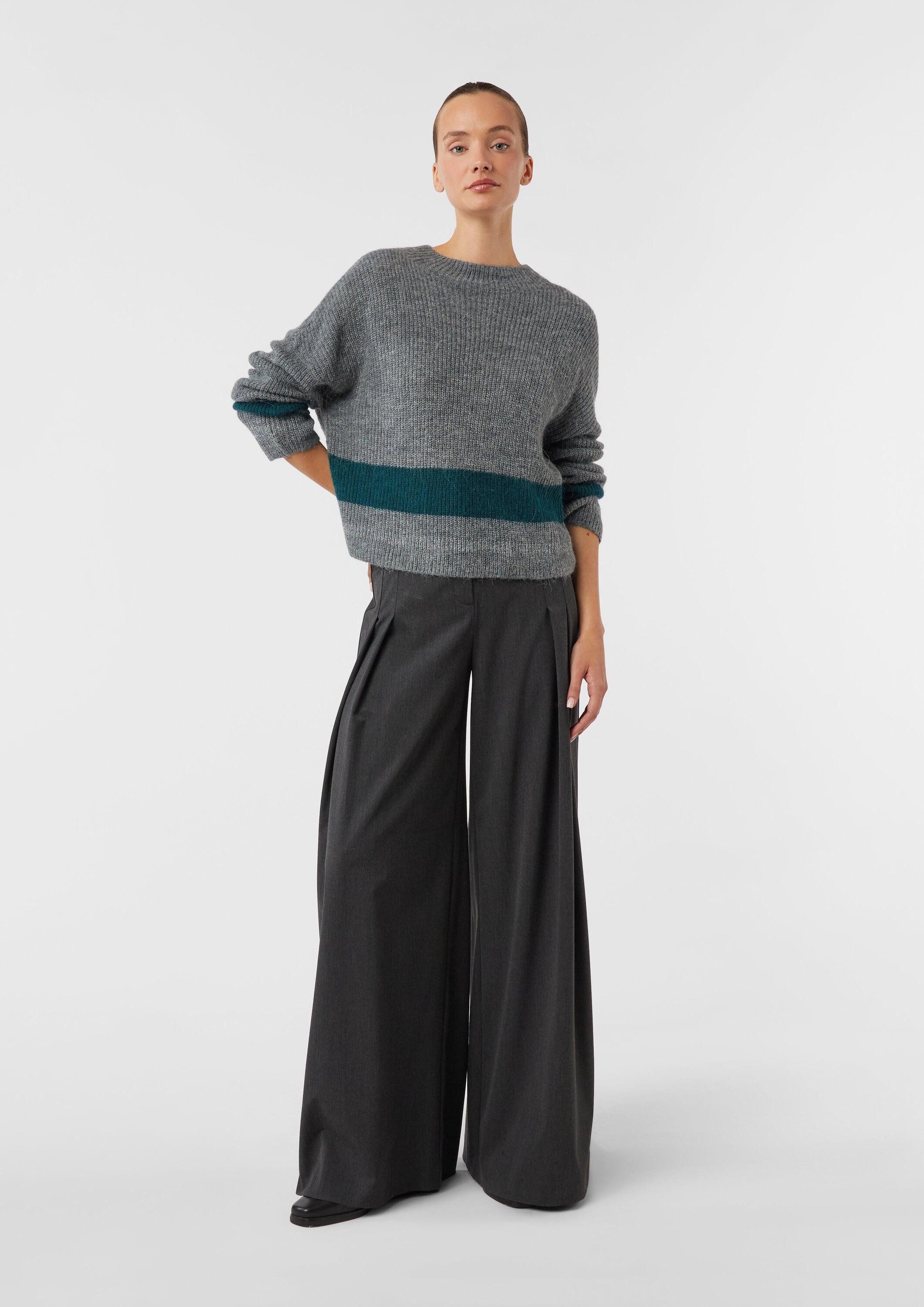comma Longpullover Strickpullover Strickpullover mit Kontrastdetails im Relaxed Fit