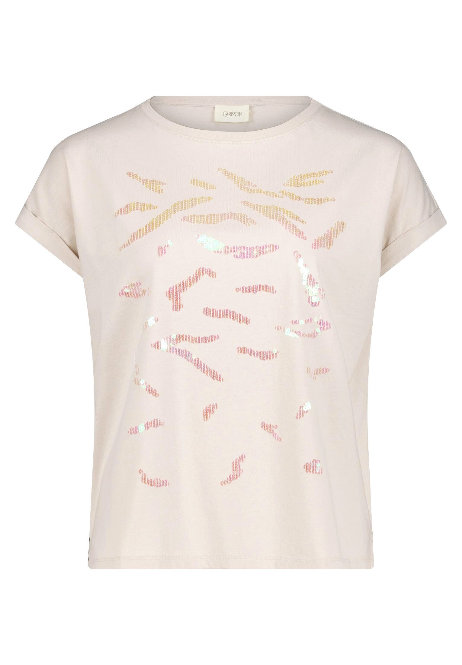 Cartoon Kurzarmshirt Damen mit Ärmelaufschlag (1-tlg)