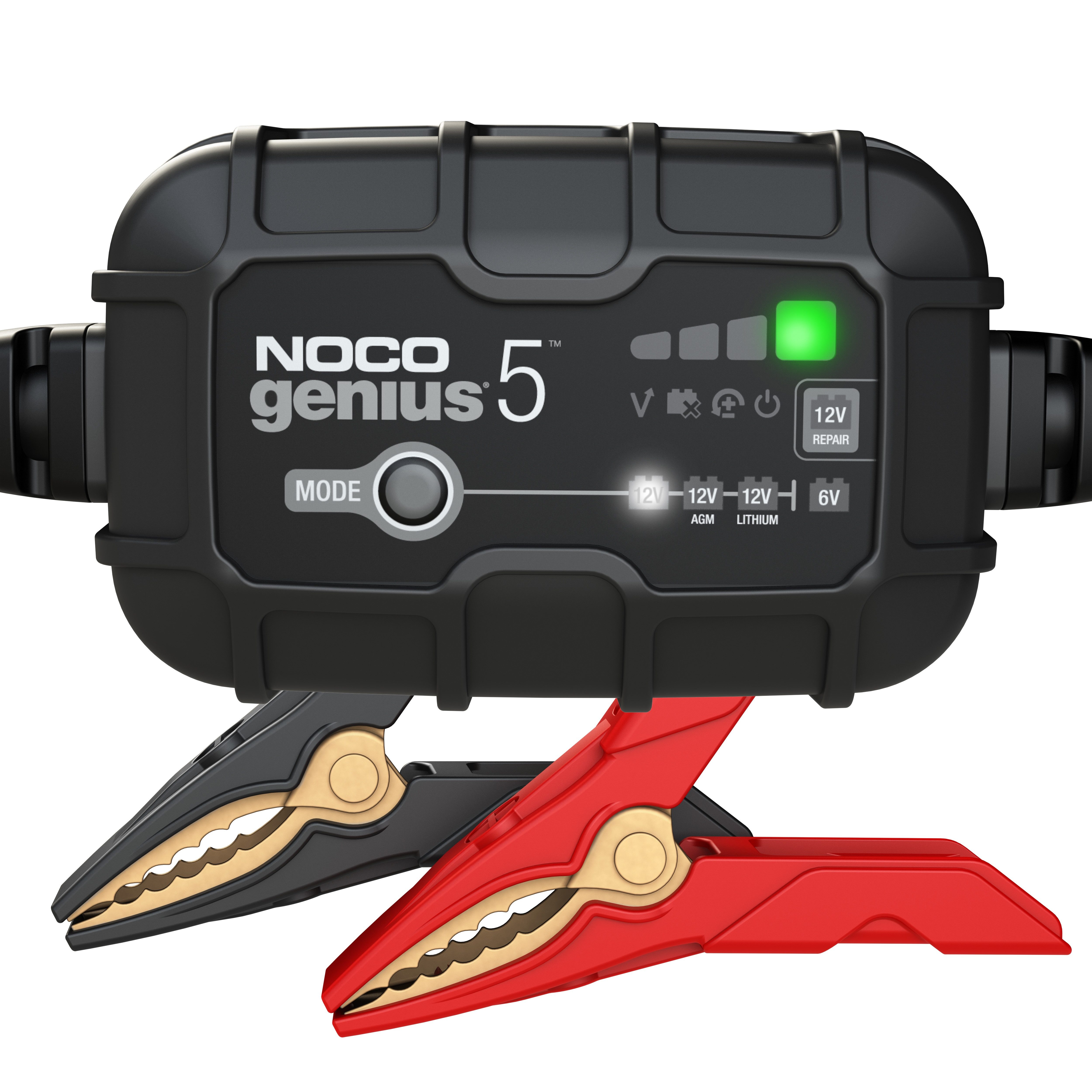 Noco NOCO Genius 5EU Batterieladegerät Autobatterie-Ladegerät (5000 mA, Packung, 4-tlg., incl. Zubehör, Vollautomatischer Ladevorgang)