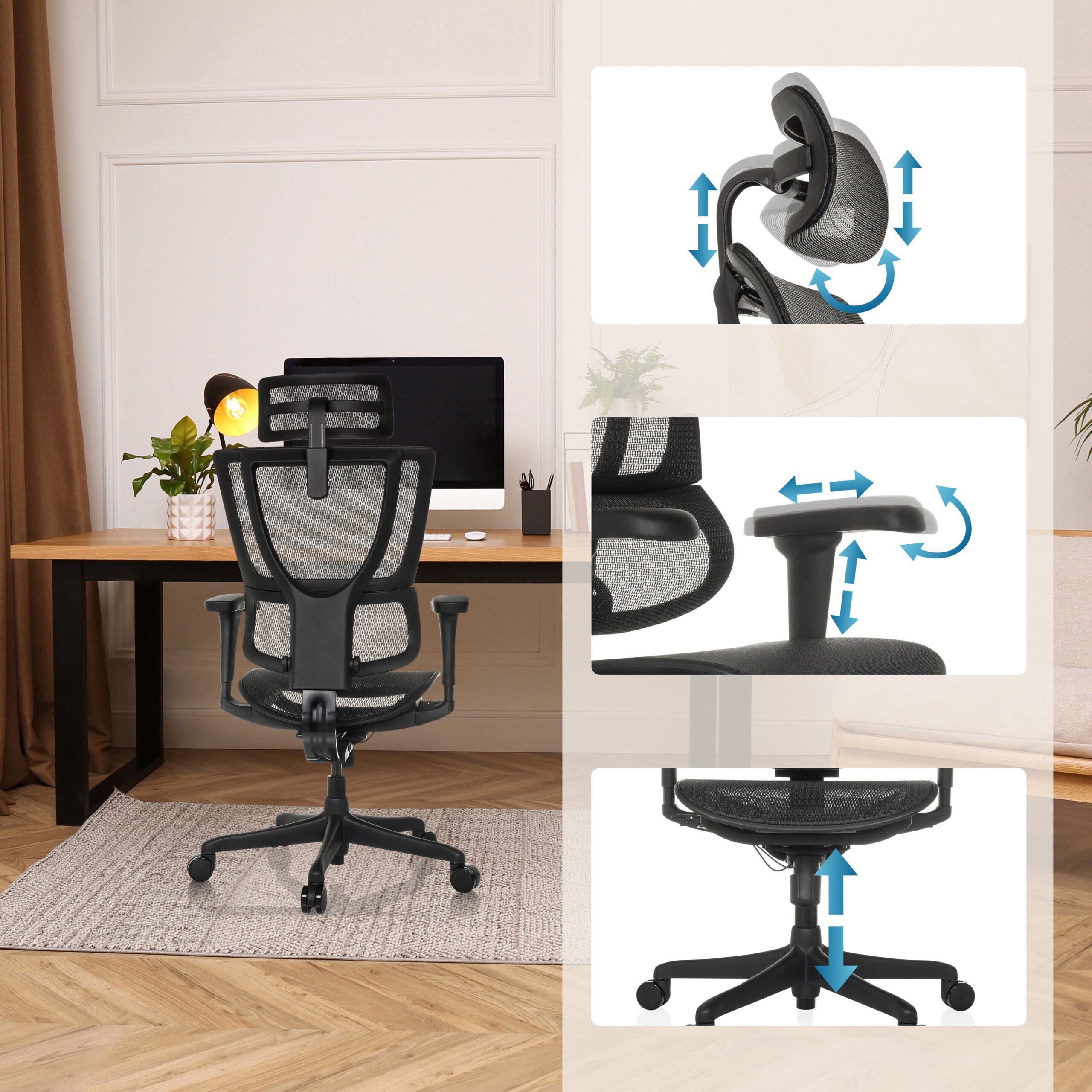 hjh OFFICE Drehstuhl Luxus Chefsessel Ergohuman Slim Eco M Gen2 (1 St), Profi Bürostuhl Schreibtischstuhl ergonomisch