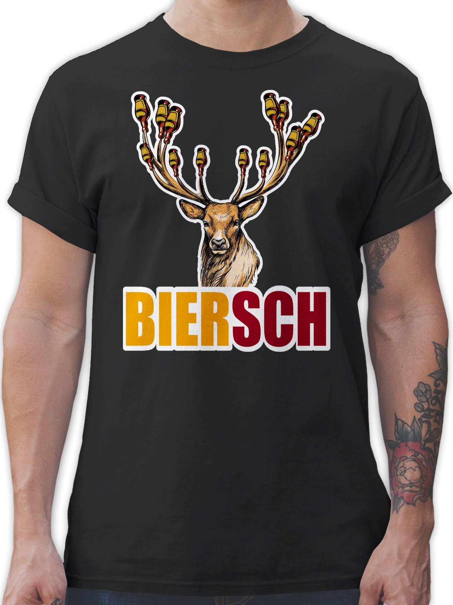 Shirtracer Biersch für Hirsch 01 T-Shirt und Oktoberfest Bier Mode Herren Schwarz -