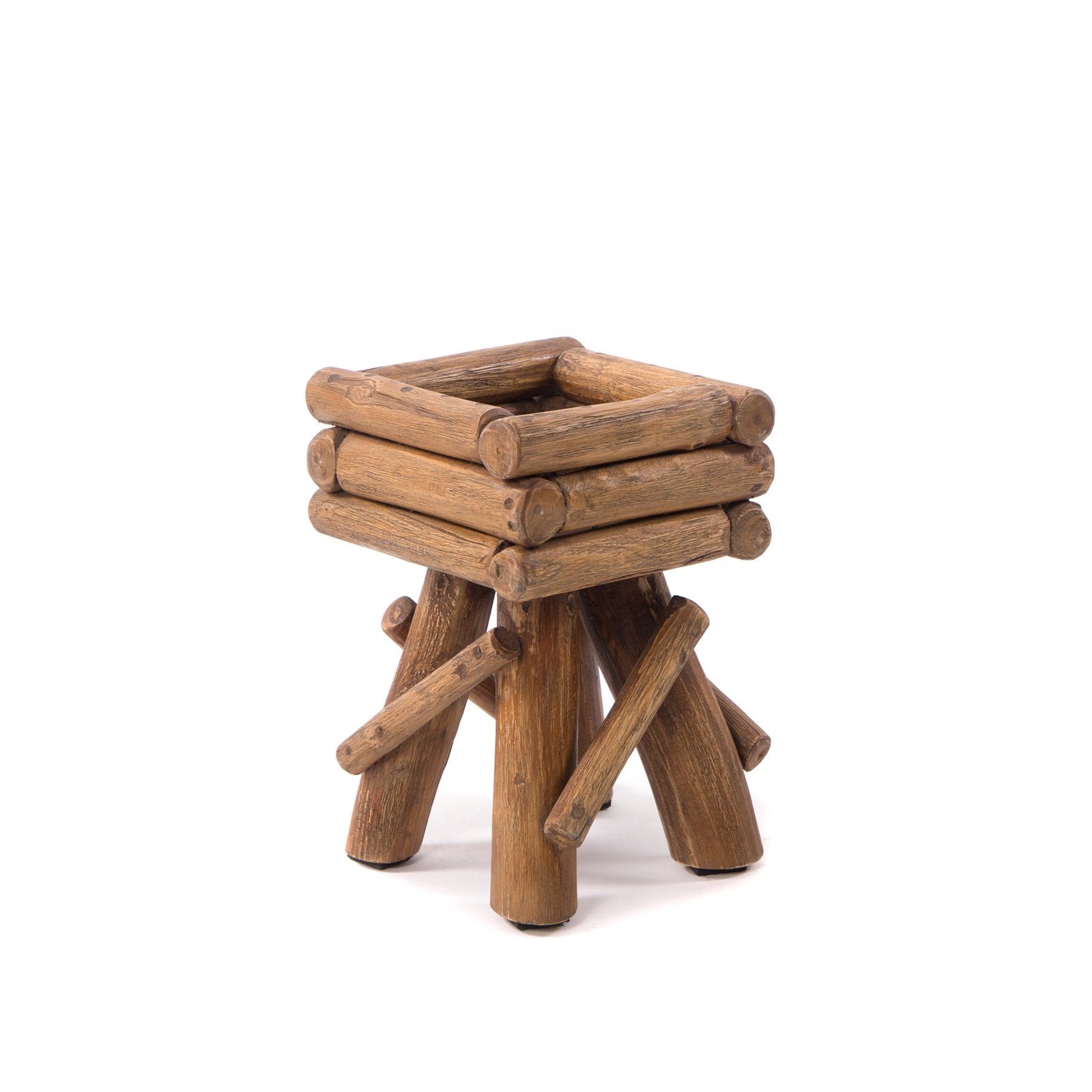 DESIGN DELIGHTS Beistelltisch BLUMENHOCKER TWIST, Holz massiv rustikaler Holzhocker, Blumenständer