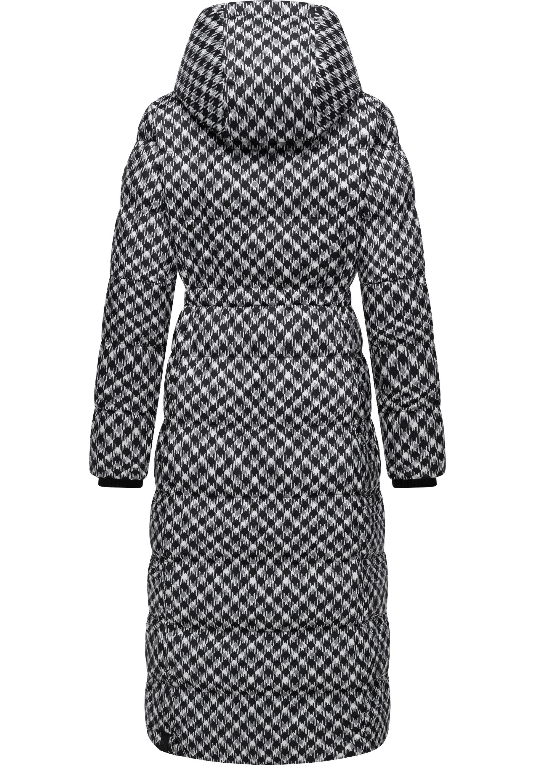 Ragwear Steppmantel Niara Long Print wasserdichter Mantel mit angesagtem Hahnentritt Muster
