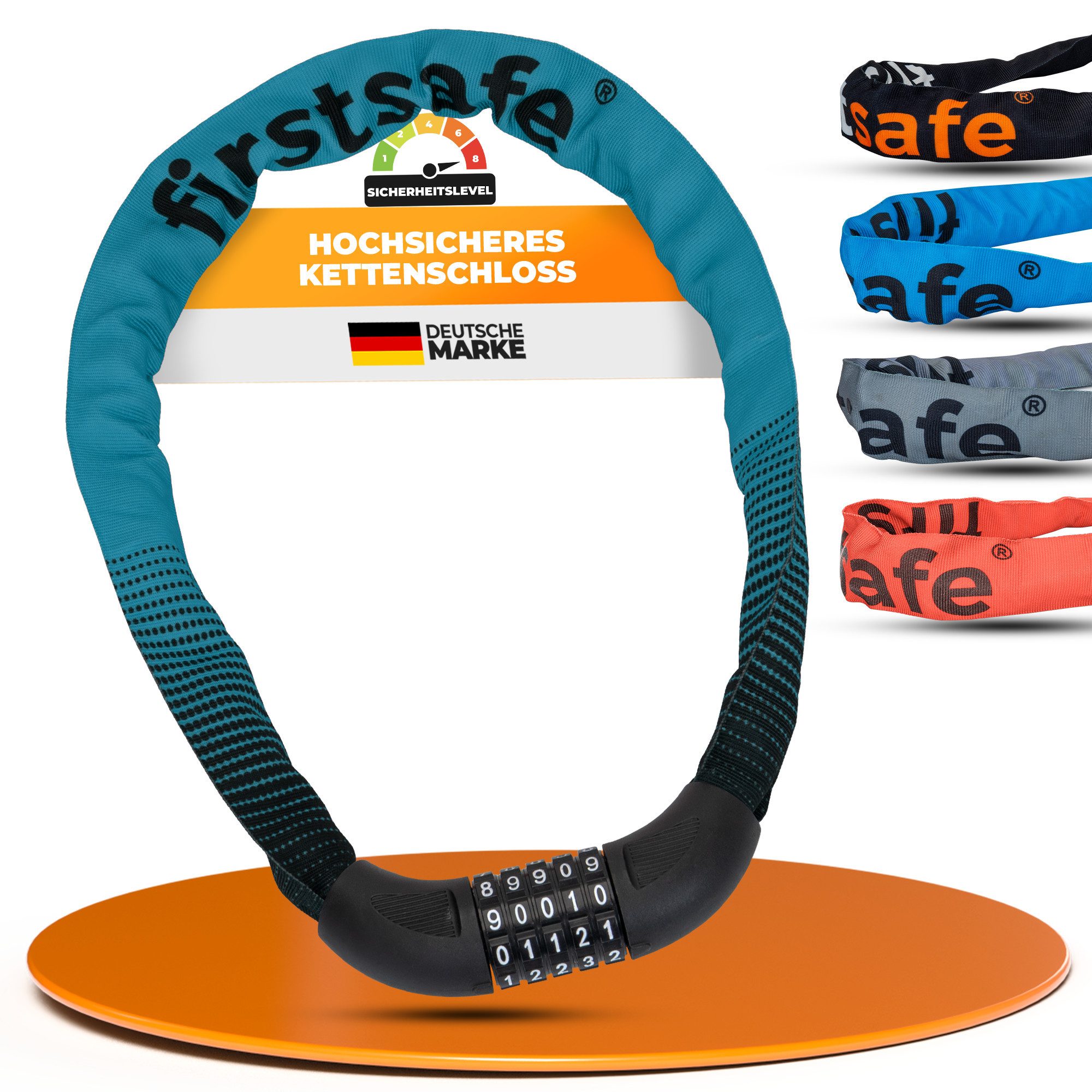 firstsafe Kettenschloss Fahrradschloss mit Zahlencode 100 cm