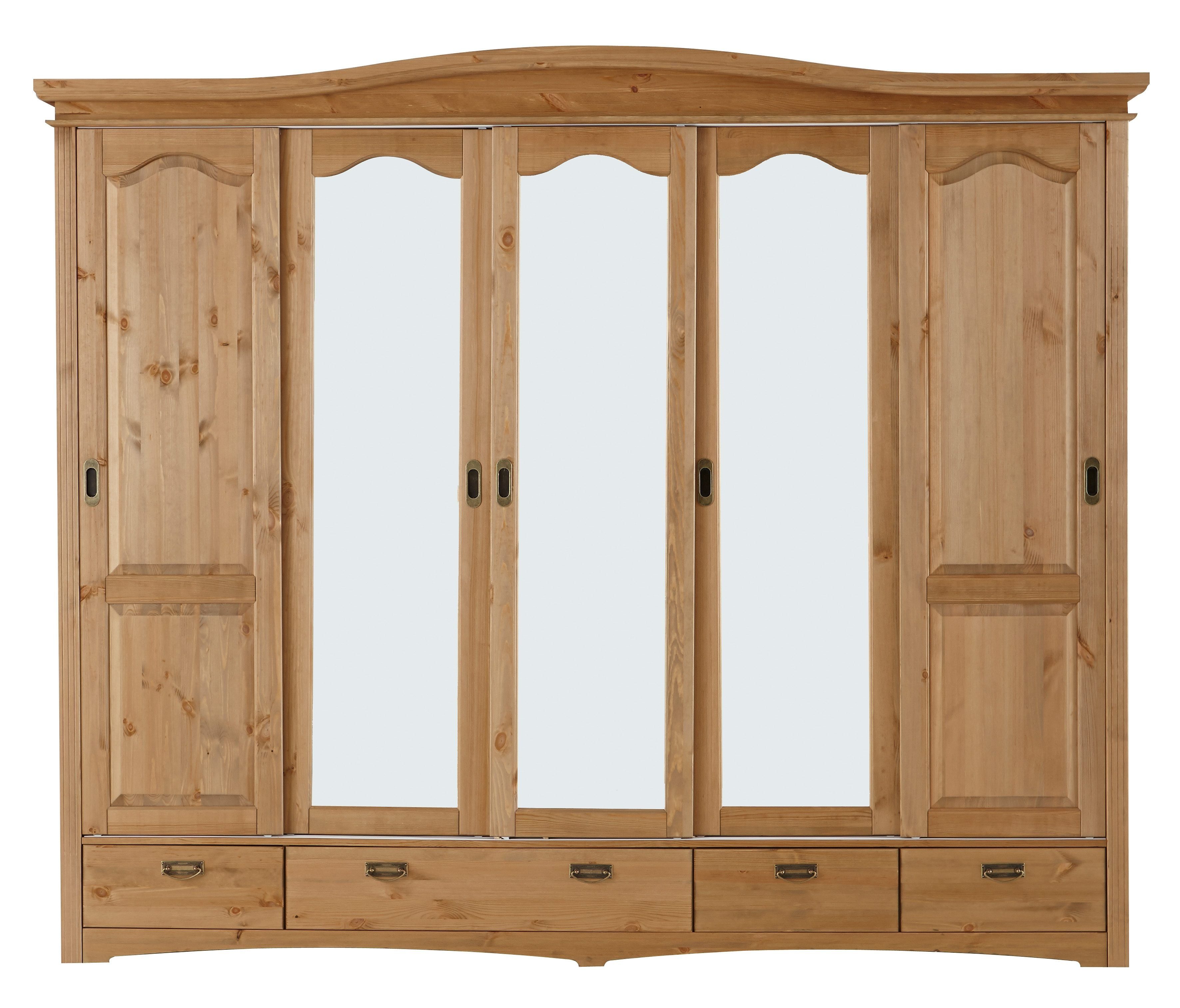 OTTO home Schiebetürenschrank Konrad, Landhausstil, rustikal, mit Schubladen + Spiegel, Kassetten (B/H/T ca. 249 cm x 207 cm x 64 cm) massive Kiefer, FSC®-zerti – Bild 4 von 5
