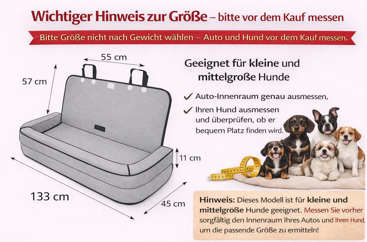 Hobbydog Tier-Autobett HOBBYDOG Kofferraum-Hundebett BACK 133x45x57 cm mit Sicherheitsgurten, Sicherheitsgurte, Oxford, schnelle Montage, Kofferraumschutz