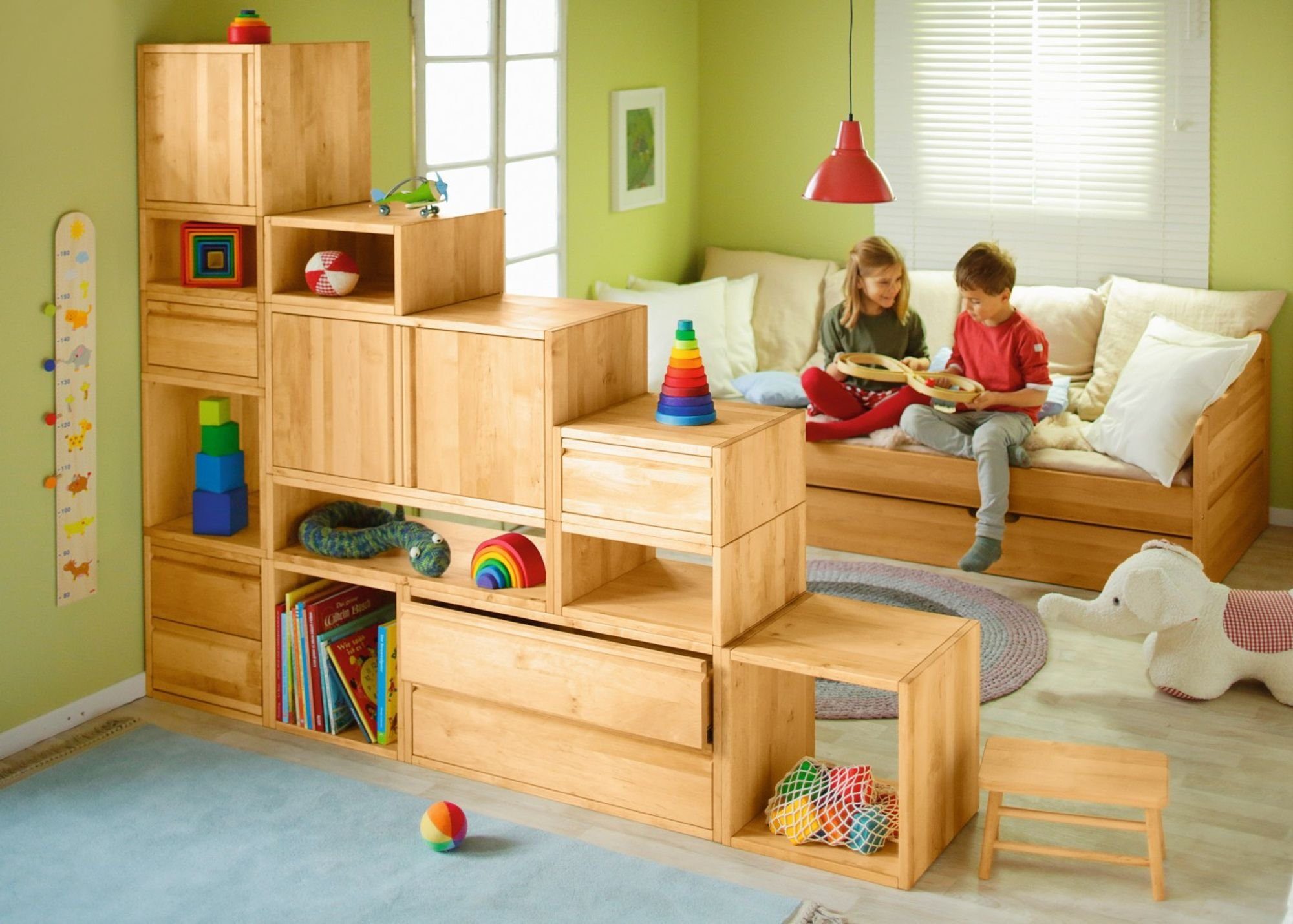 BioKinder - Das gesunde Kinderzimmer Raumteilerregal »Laura«, Komplett-Set:  Bestehend aus 13 einzelnen Regalelementen für den individuellen Raumteiler,  Erle